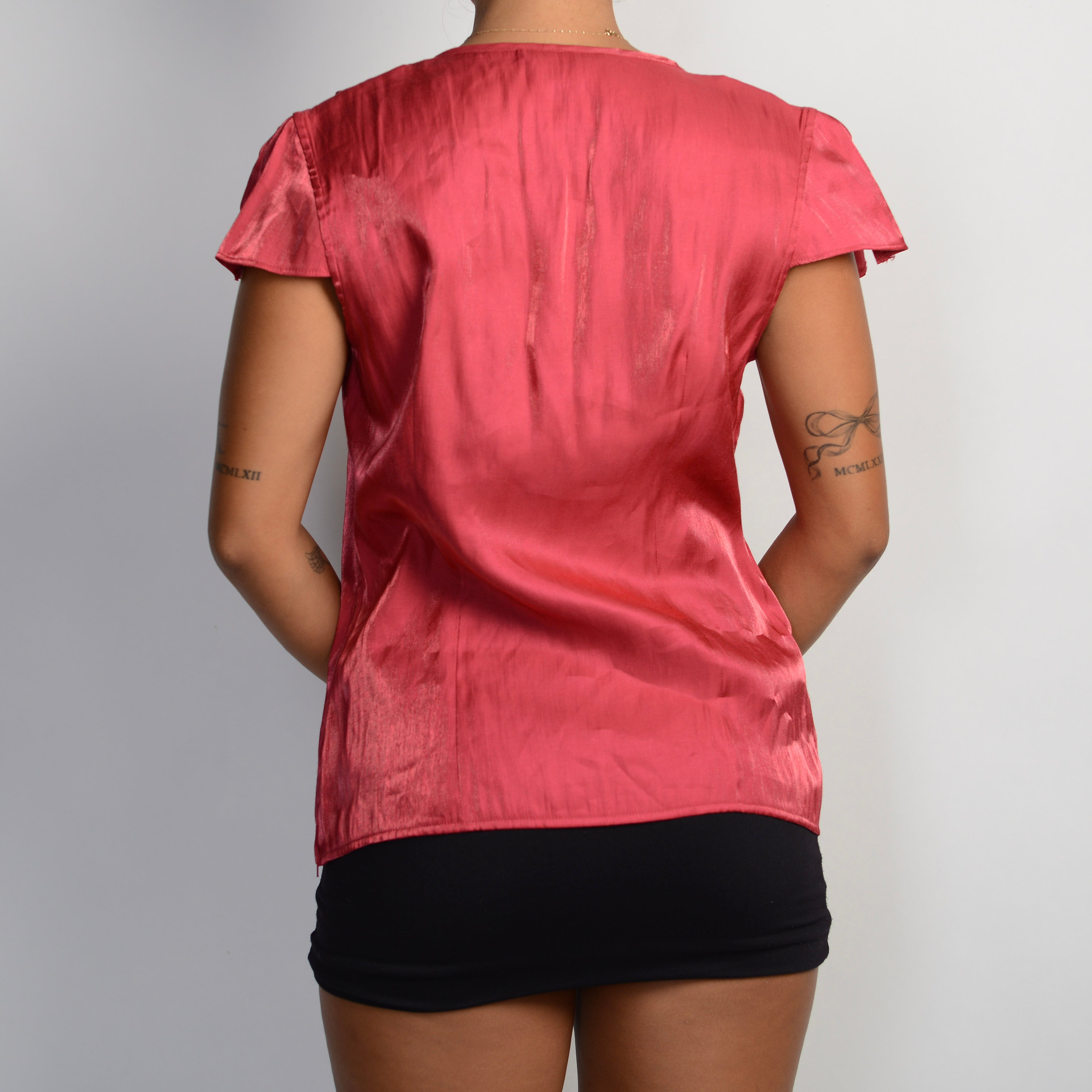 PINK SATIN RUFFLE TOP