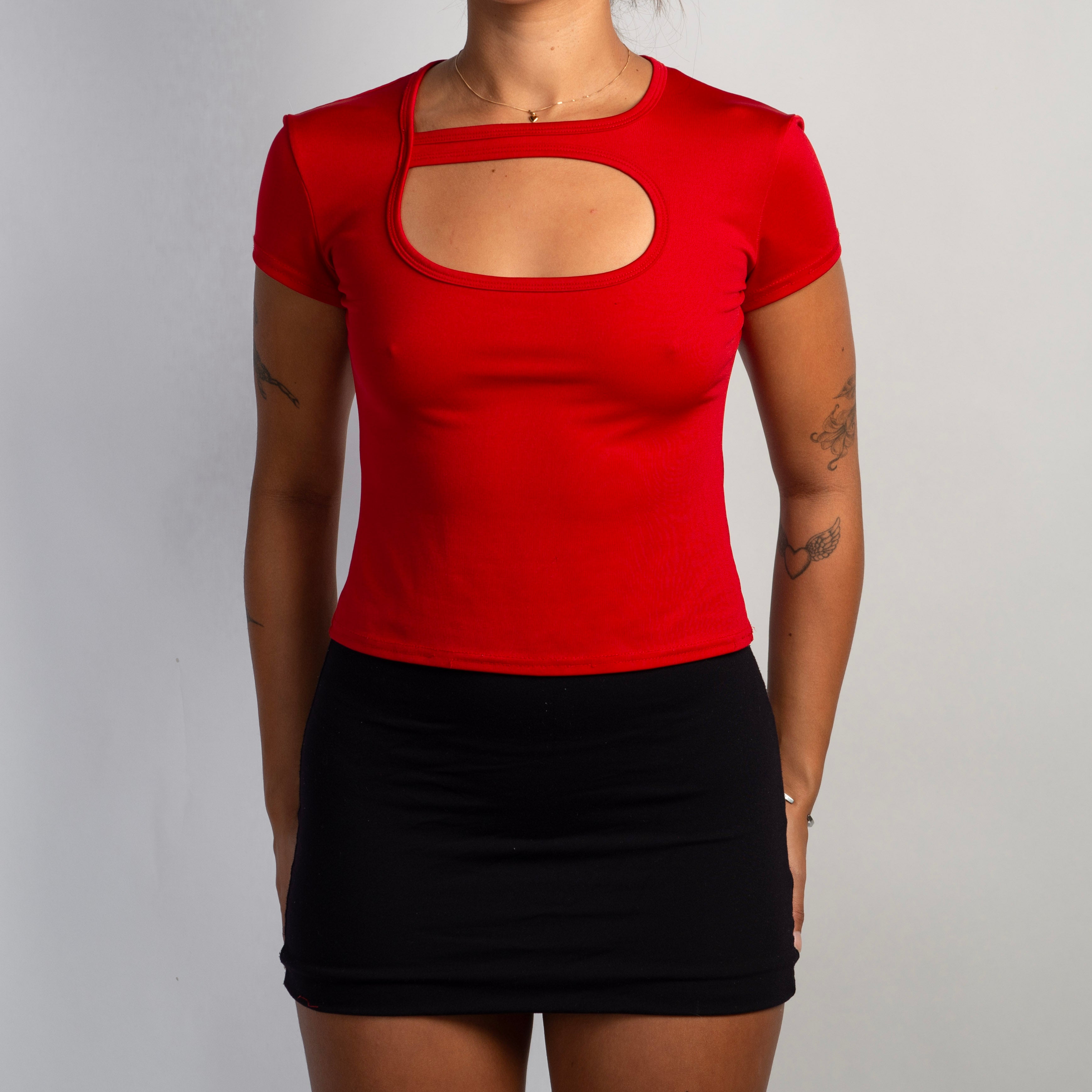 RED CUT OUT CROP TEE