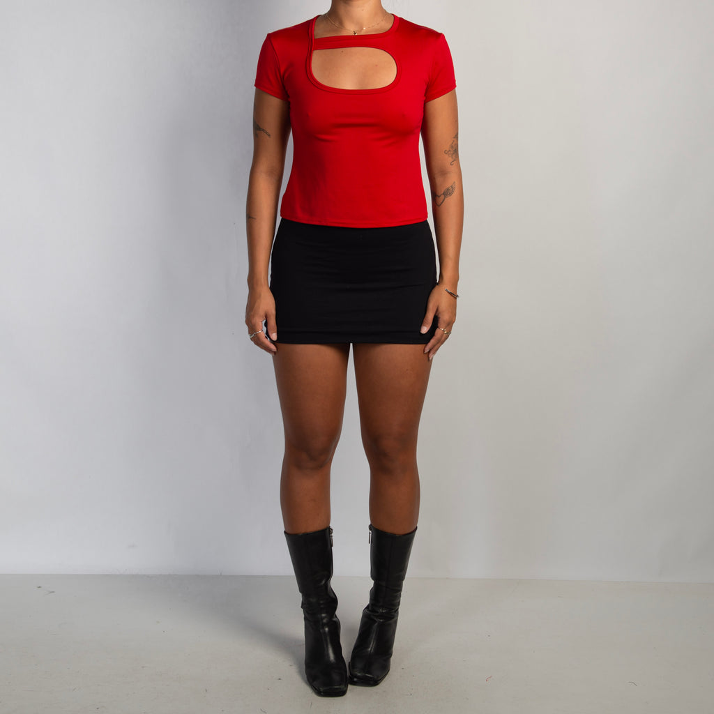 RED CUT OUT CROP TEE