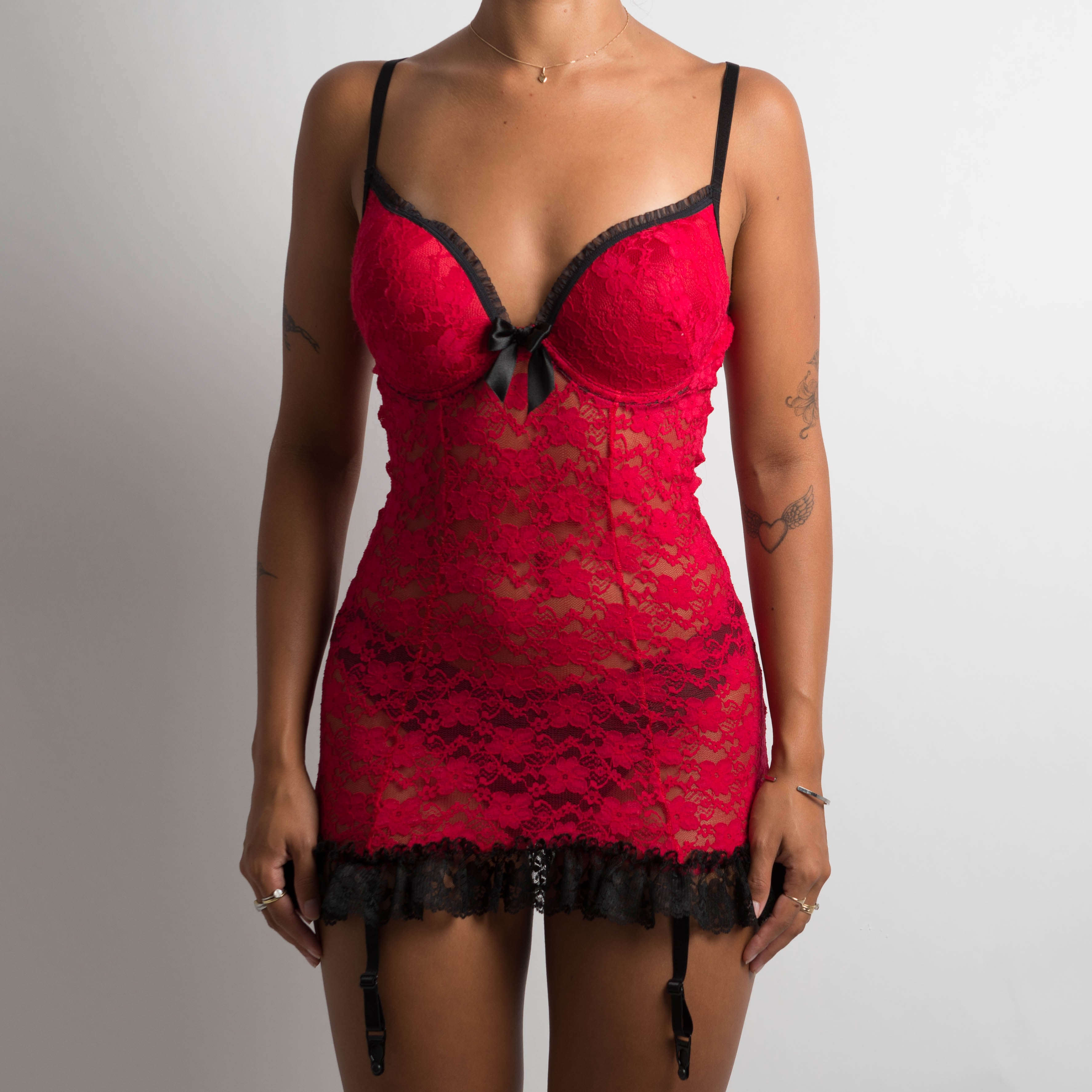 RED LACE BUSTIER DRESS