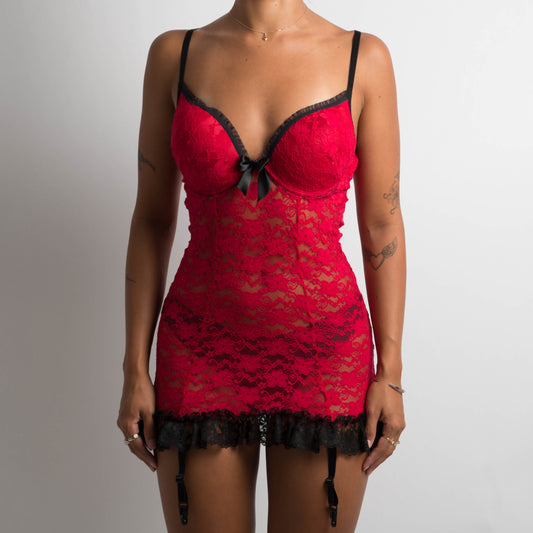 RED LACE BUSTIER DRESS