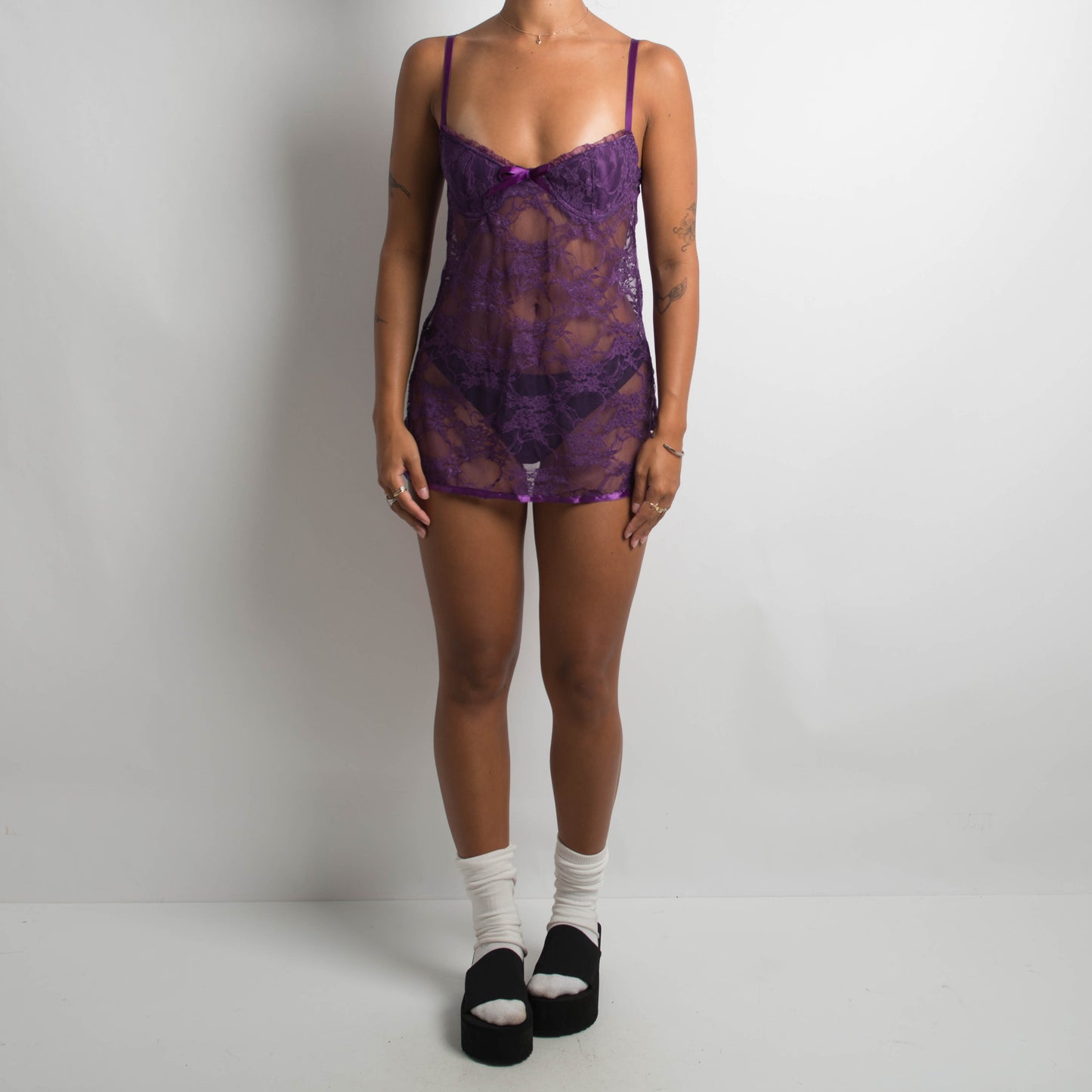 PURPLE LACE BABYDOLL + THONG