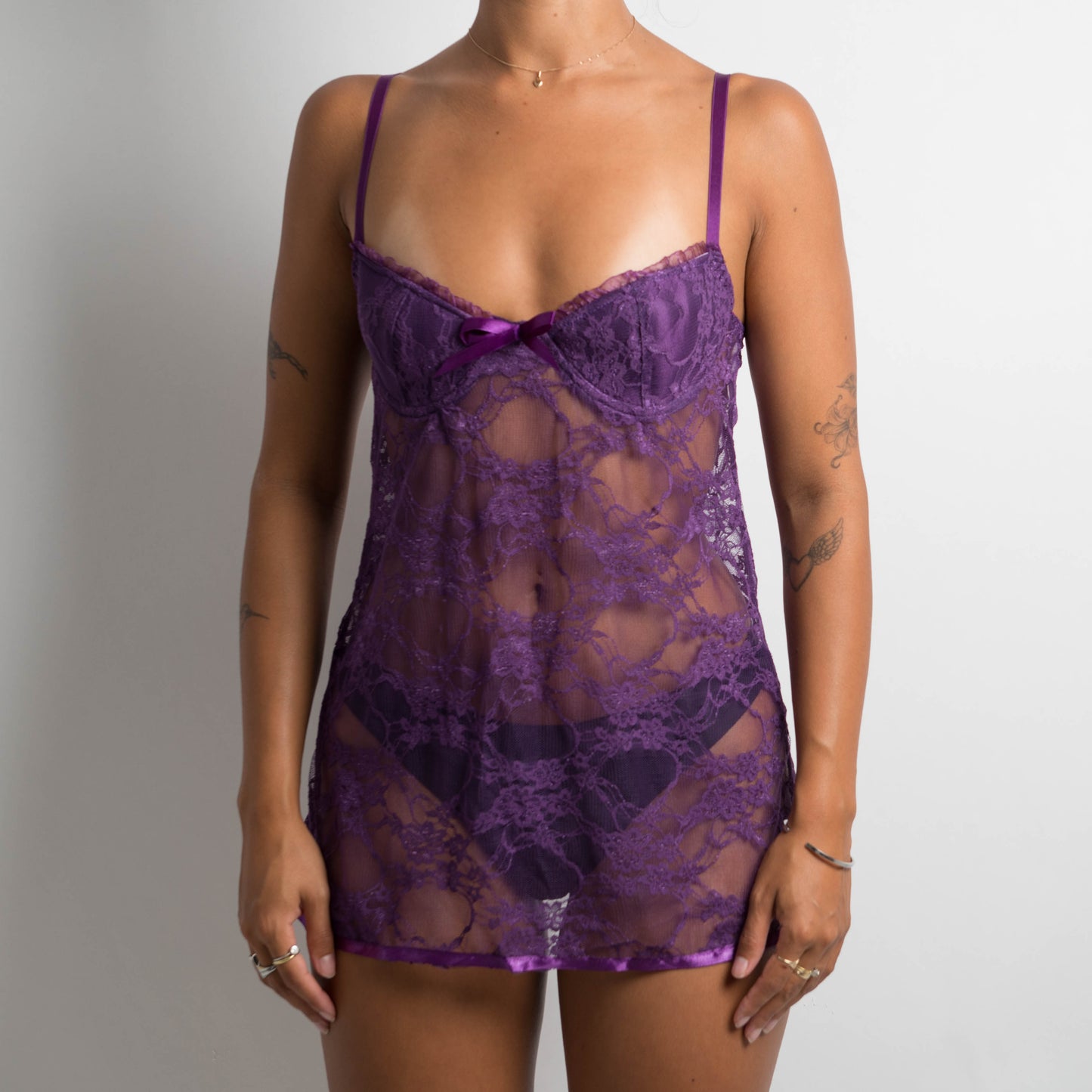 PURPLE LACE BABYDOLL + THONG