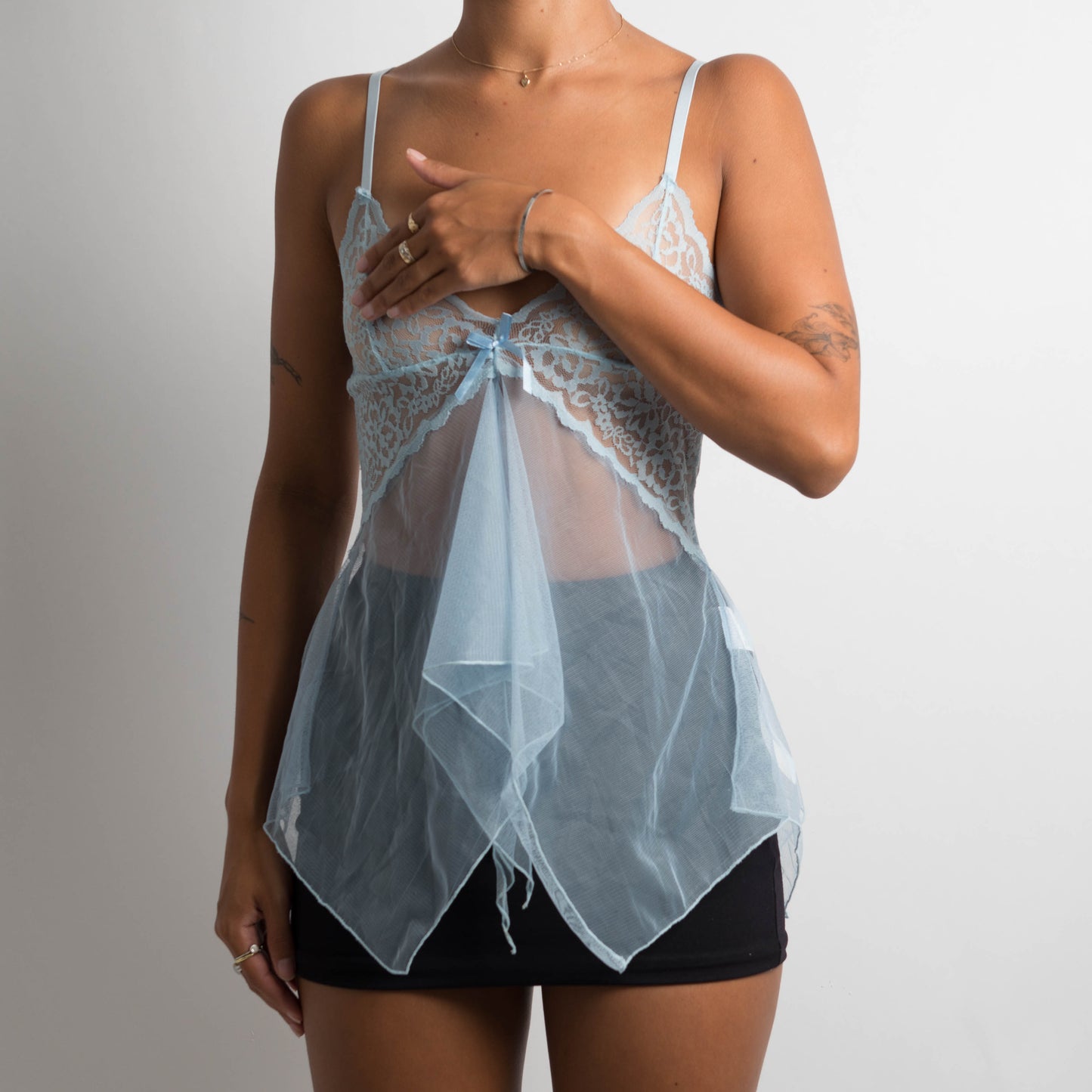 SHEER BLUE ASYMMETRIC TOP