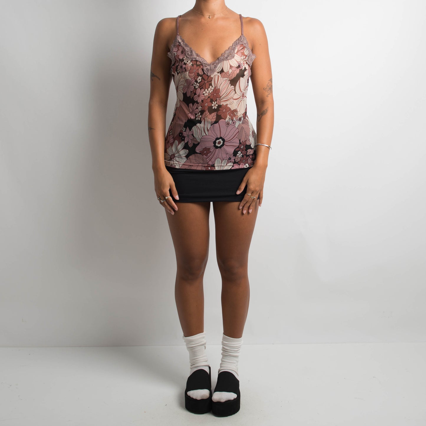 MAUVE FLORAL MESH CAMISOLE