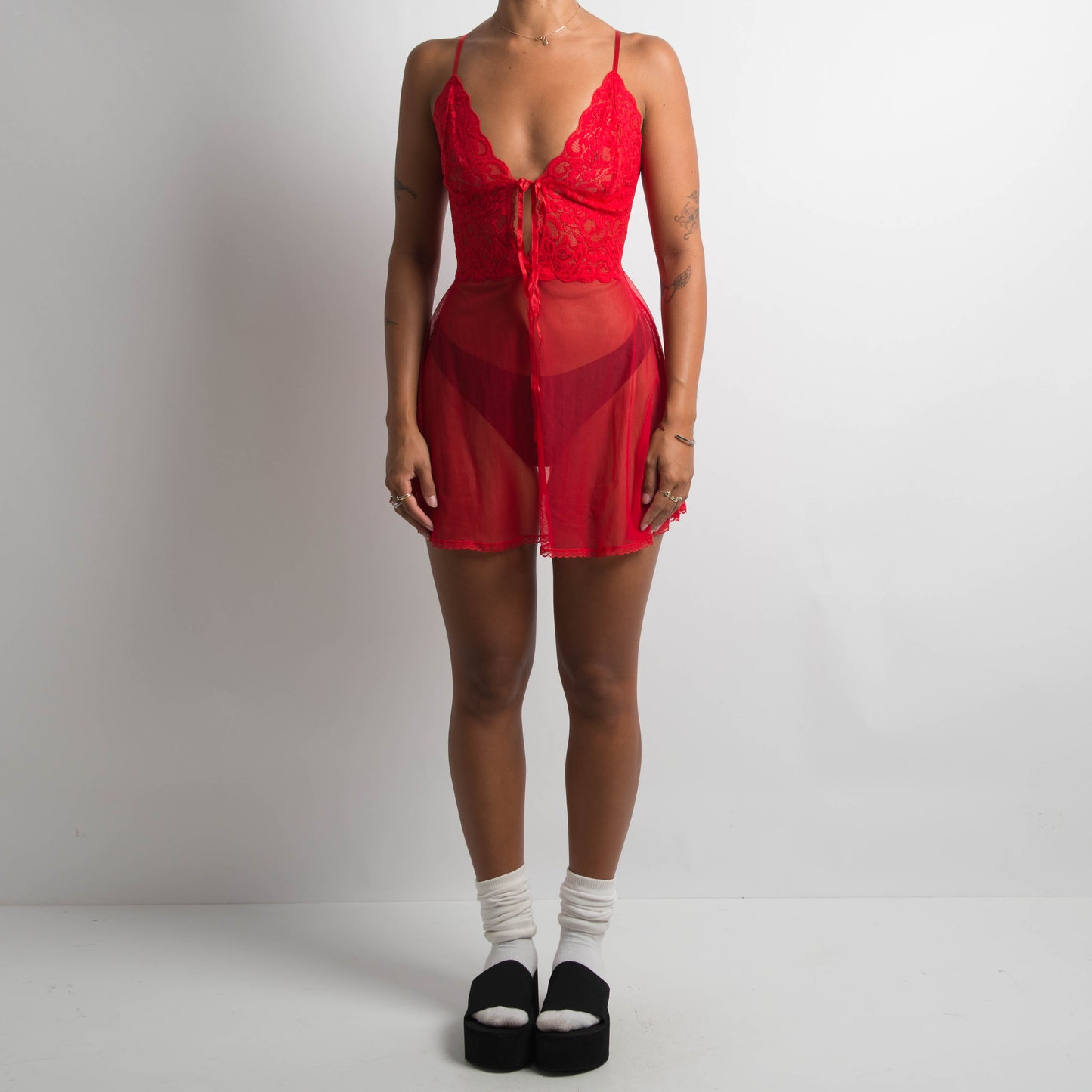 RED SHEER MESH CHEMISE