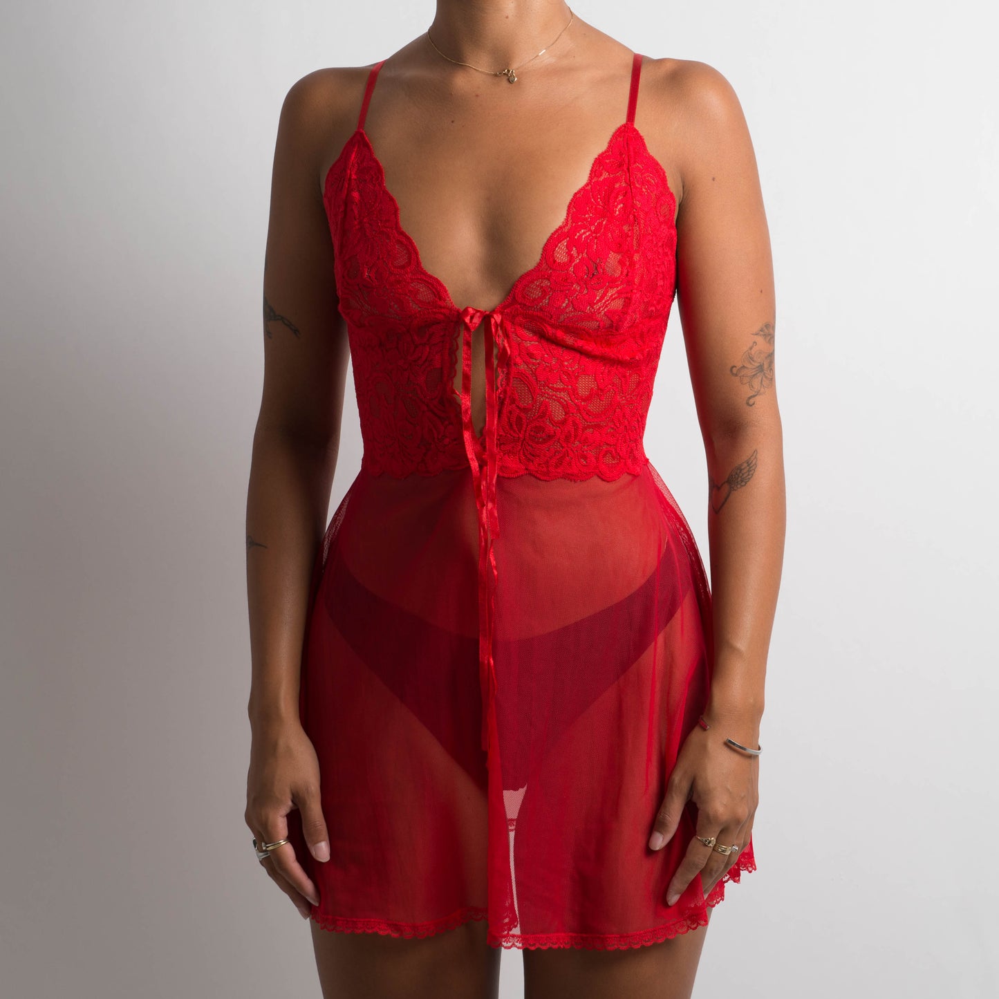 RED SHEER MESH CHEMISE