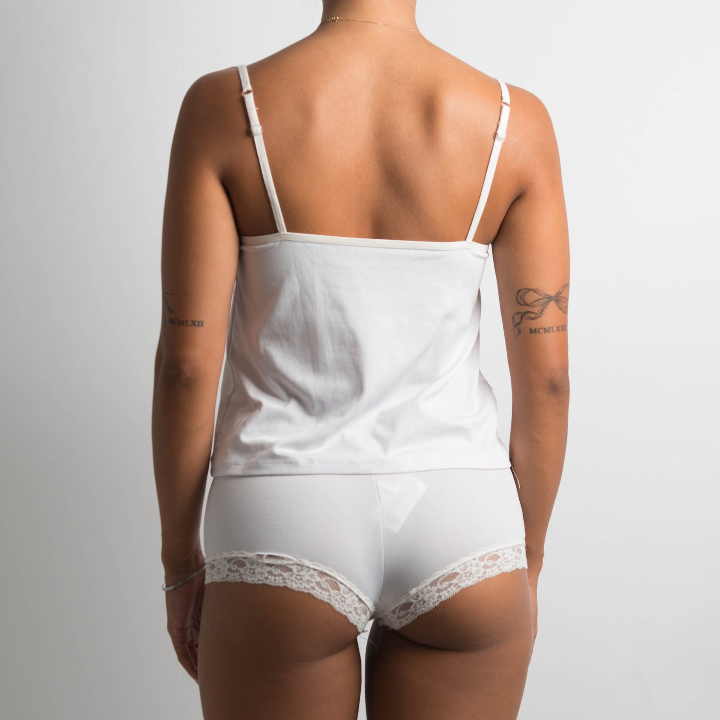 WHITE CAMISOLE + BRIEFS