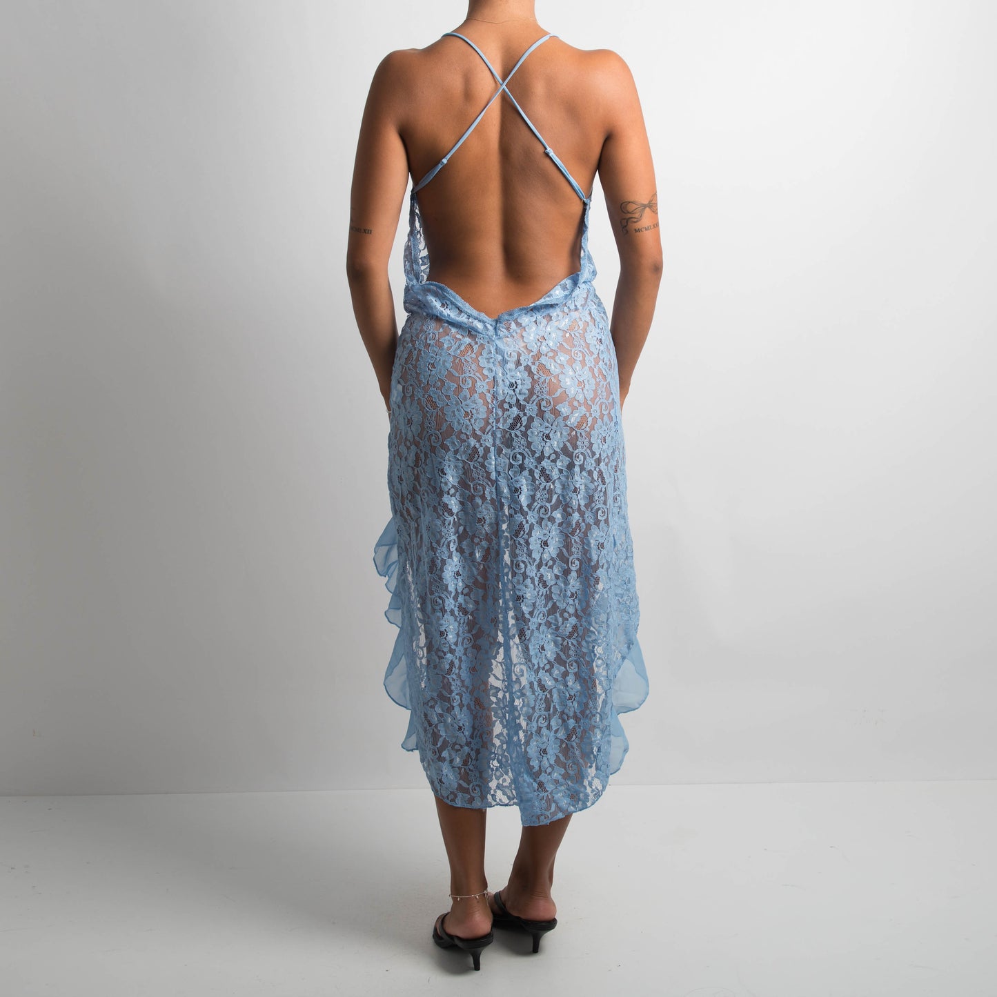 PERIWINKLE SHEER LACE DRESS