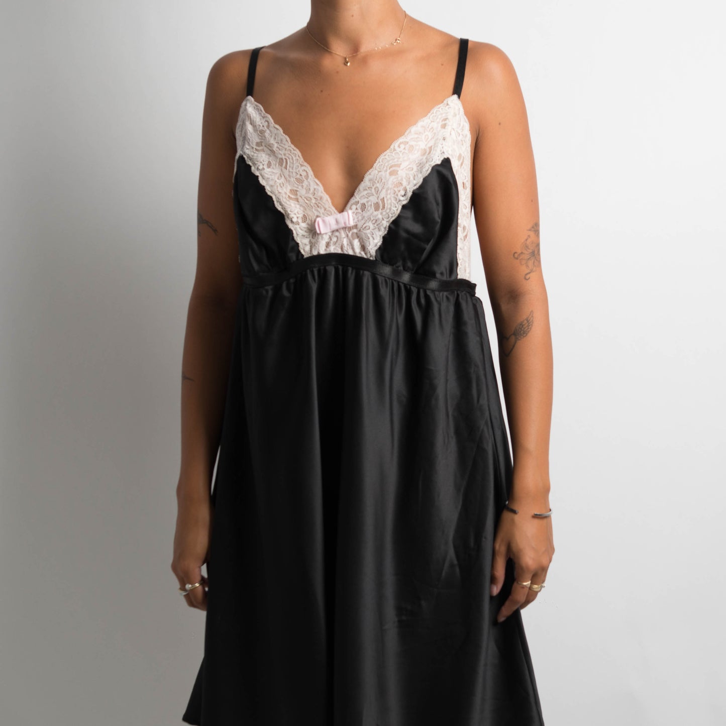 BLACK SATIN BABYDOLL CHEMISE