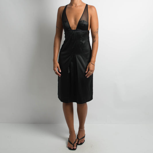 BLACK SATIN MIDI DRESS