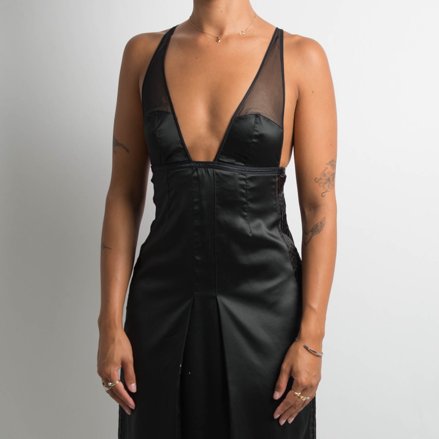 BLACK SATIN MIDI DRESS