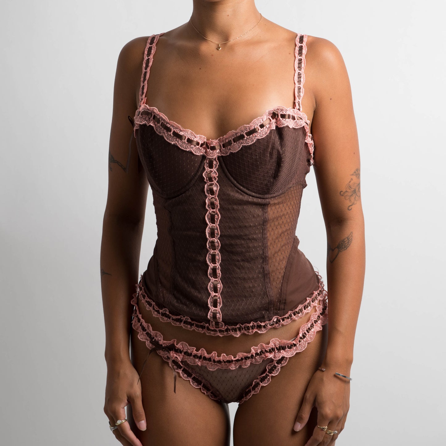 BROWN / PEACH CORSET + THONG