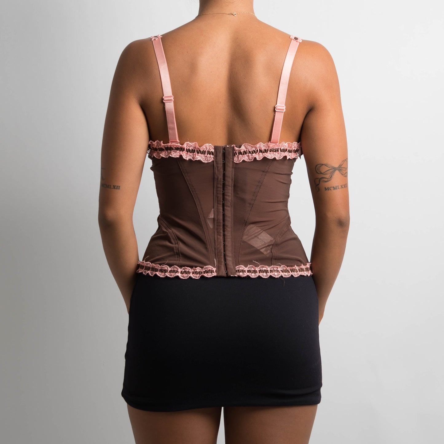 BROWN / PEACH CORSET + THONG