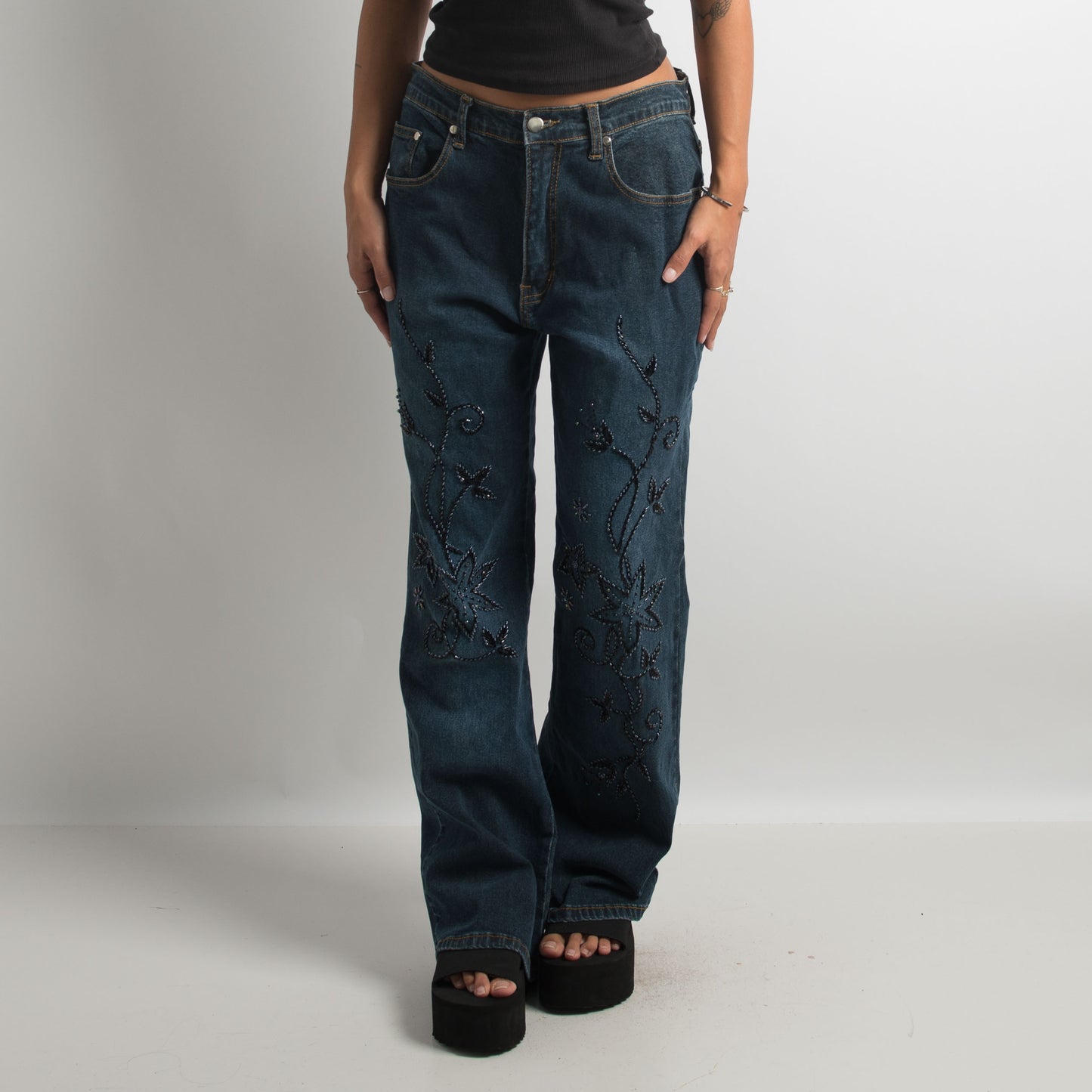 DARK WASH BEADED JEANS