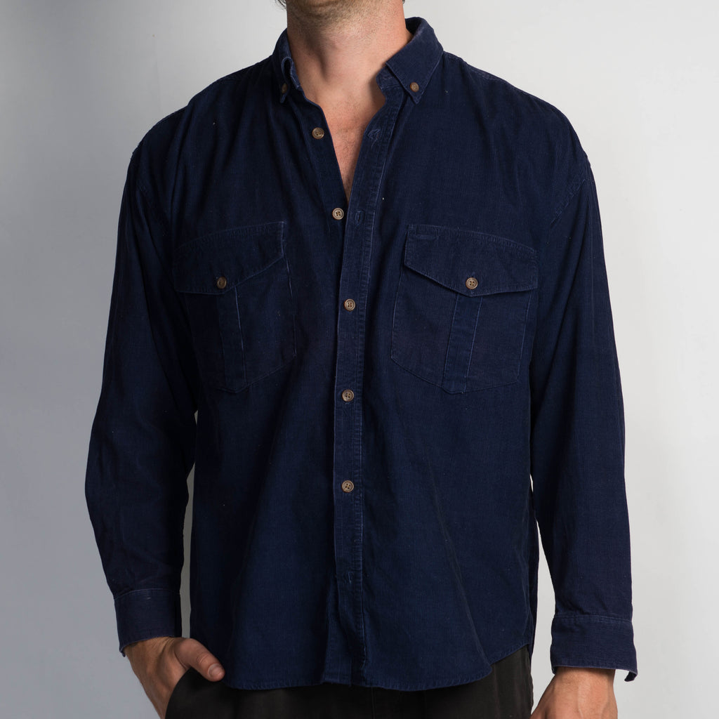 NAVY MICRO CORDUROY SHIRT