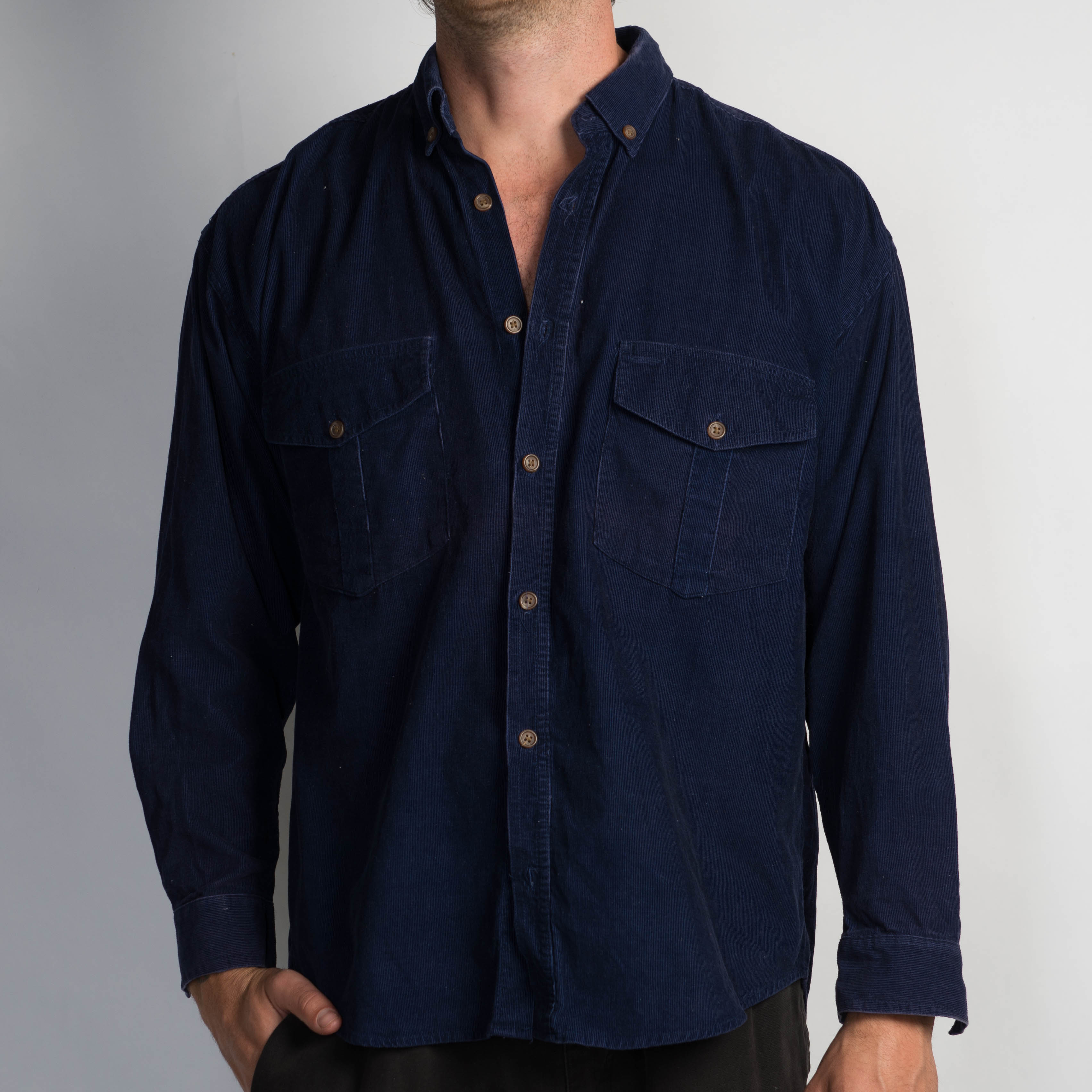 NAVY MICRO CORDUROY SHIRT