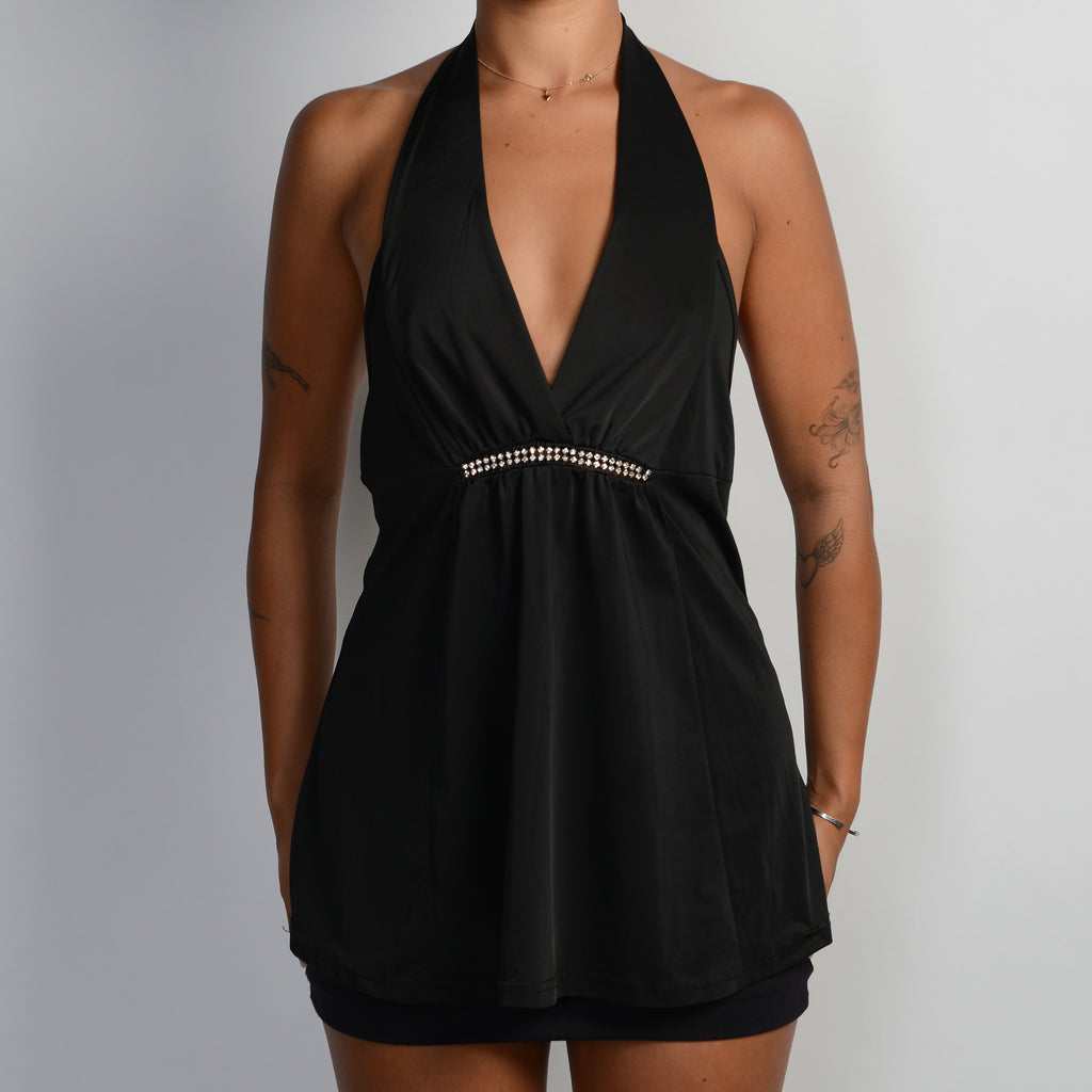 BLACK HALTER TOP