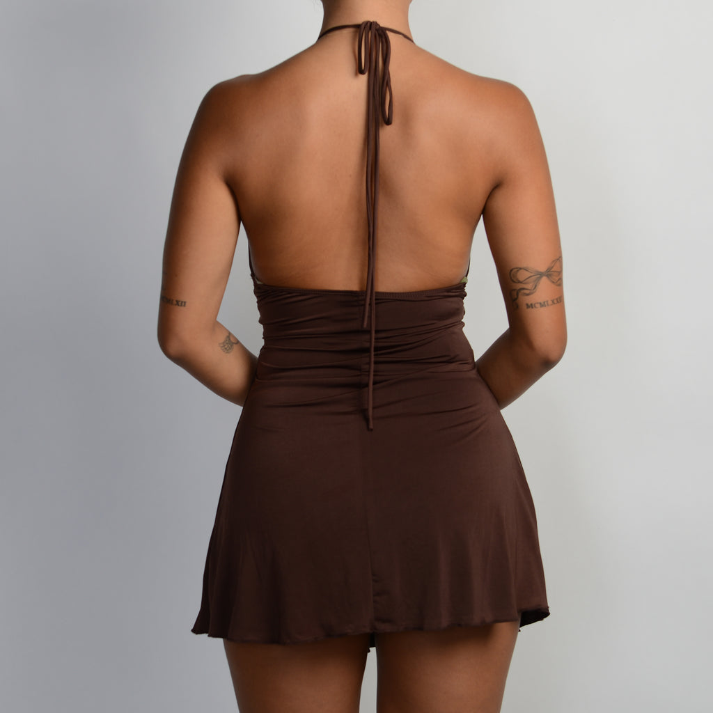 BROWN BUCKLE LONGLINE TOP