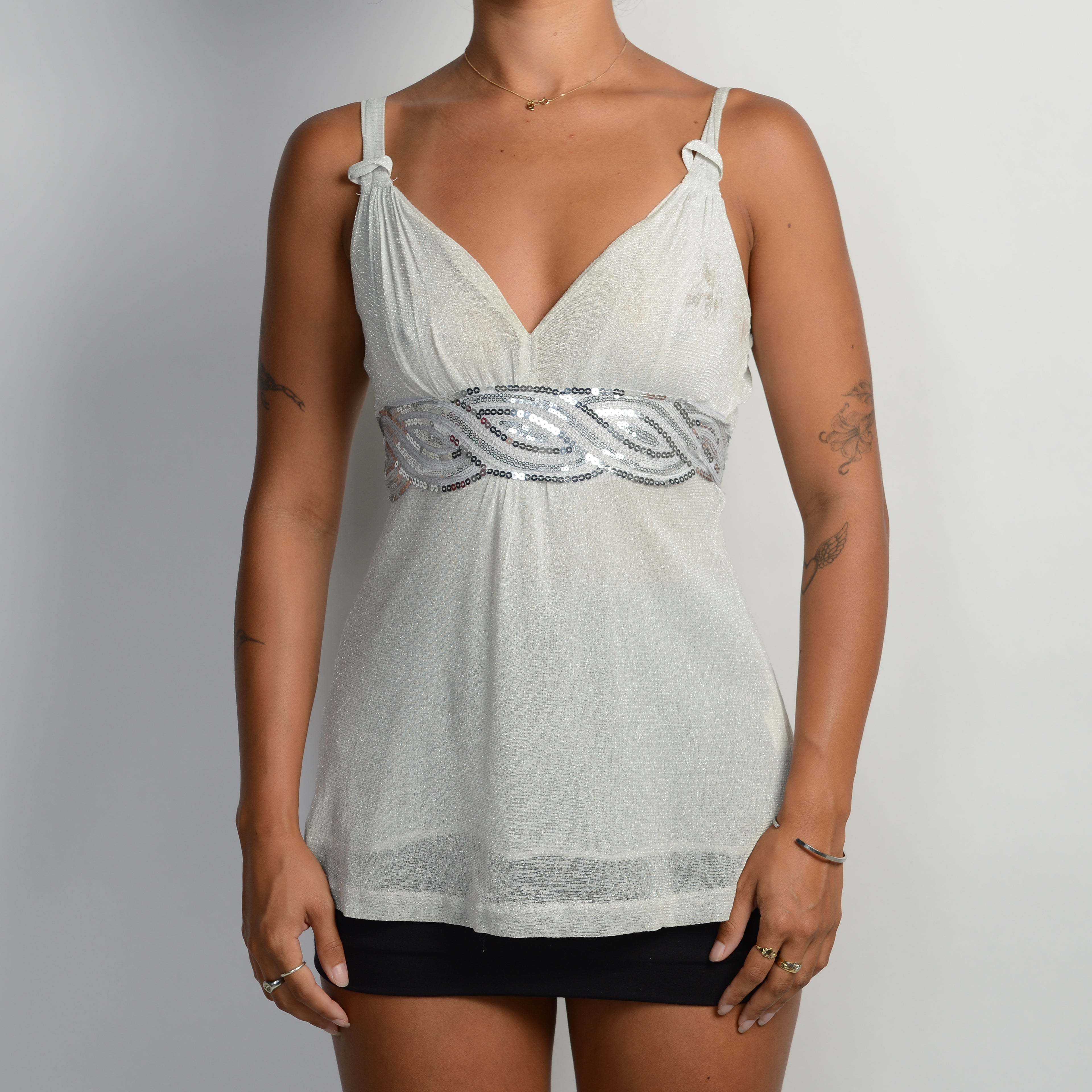 SILVER BABYDOLL TOP