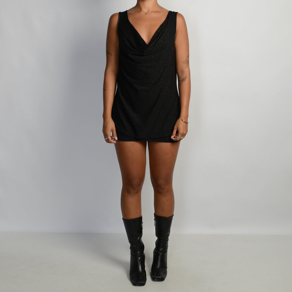 GLITTER COWL NECK TOP