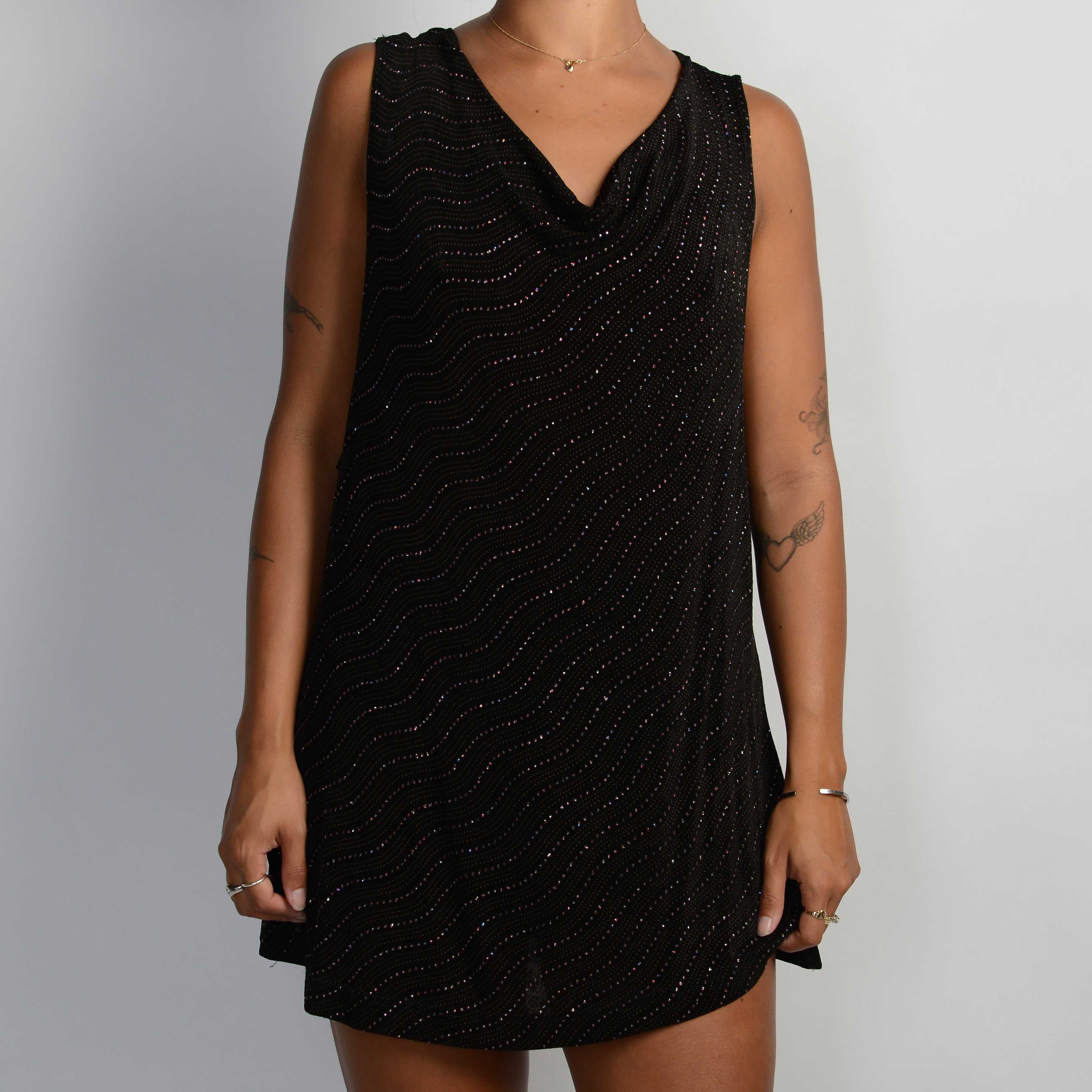 GLITTER COWL NECK TOP