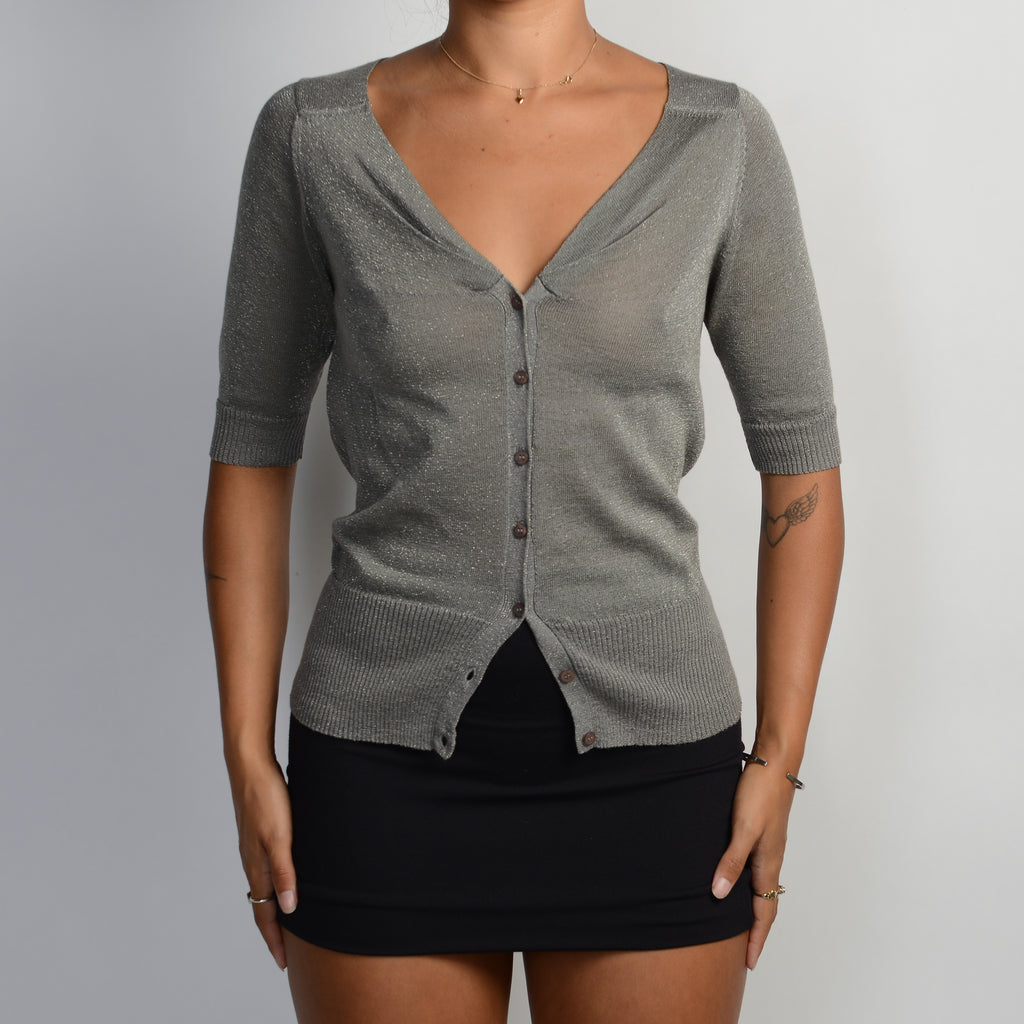 GREY 1/2 SLEEVE CARDIGAN