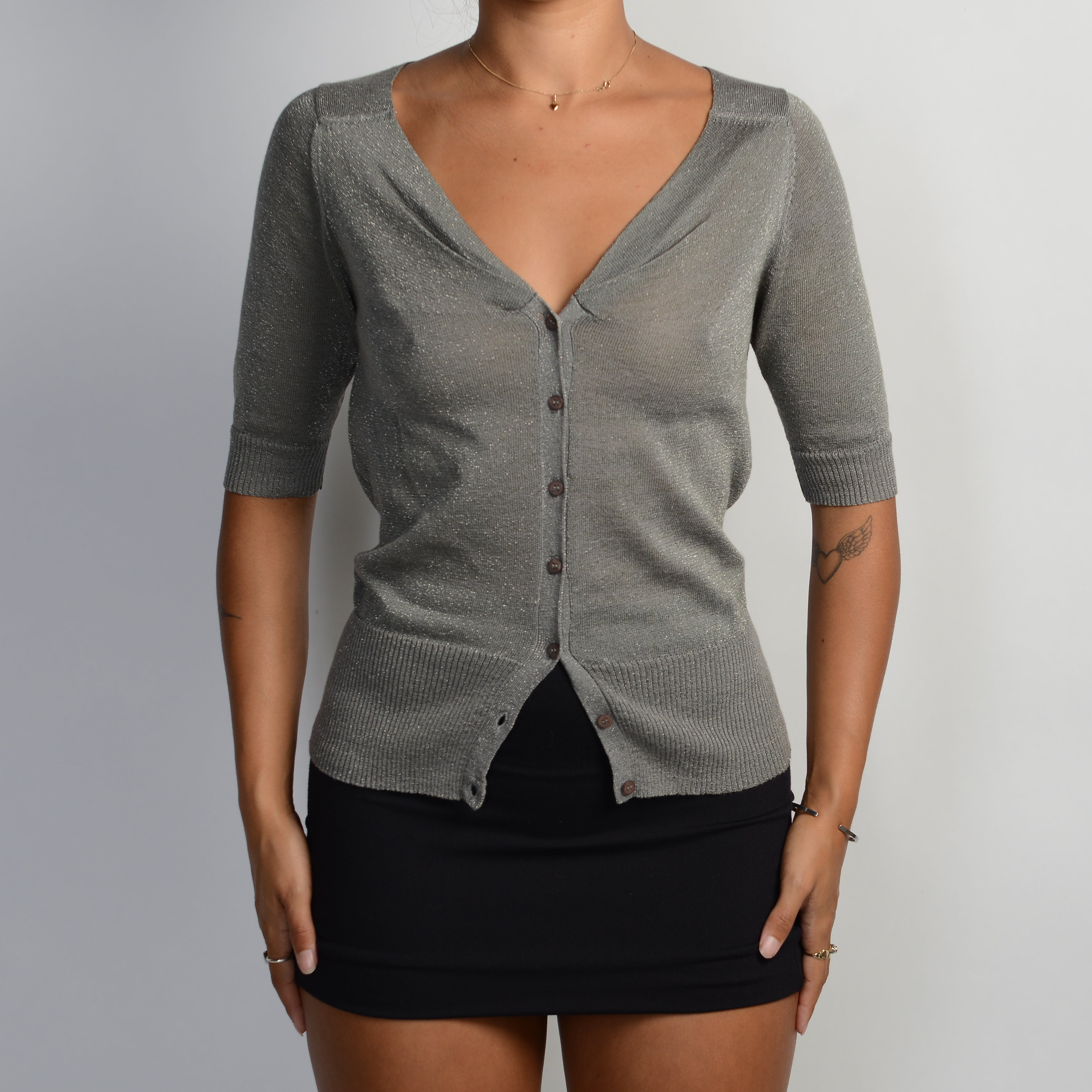 GREY 1/2 SLEEVE CARDIGAN