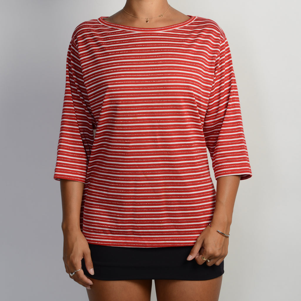 RED STRIPE 3/4 SLEEVE TOP
