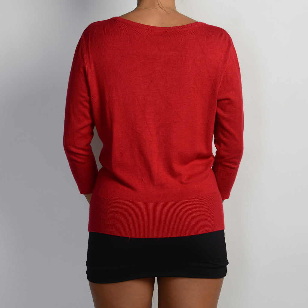 RED 3/4 SLEEVE CARDIGAN