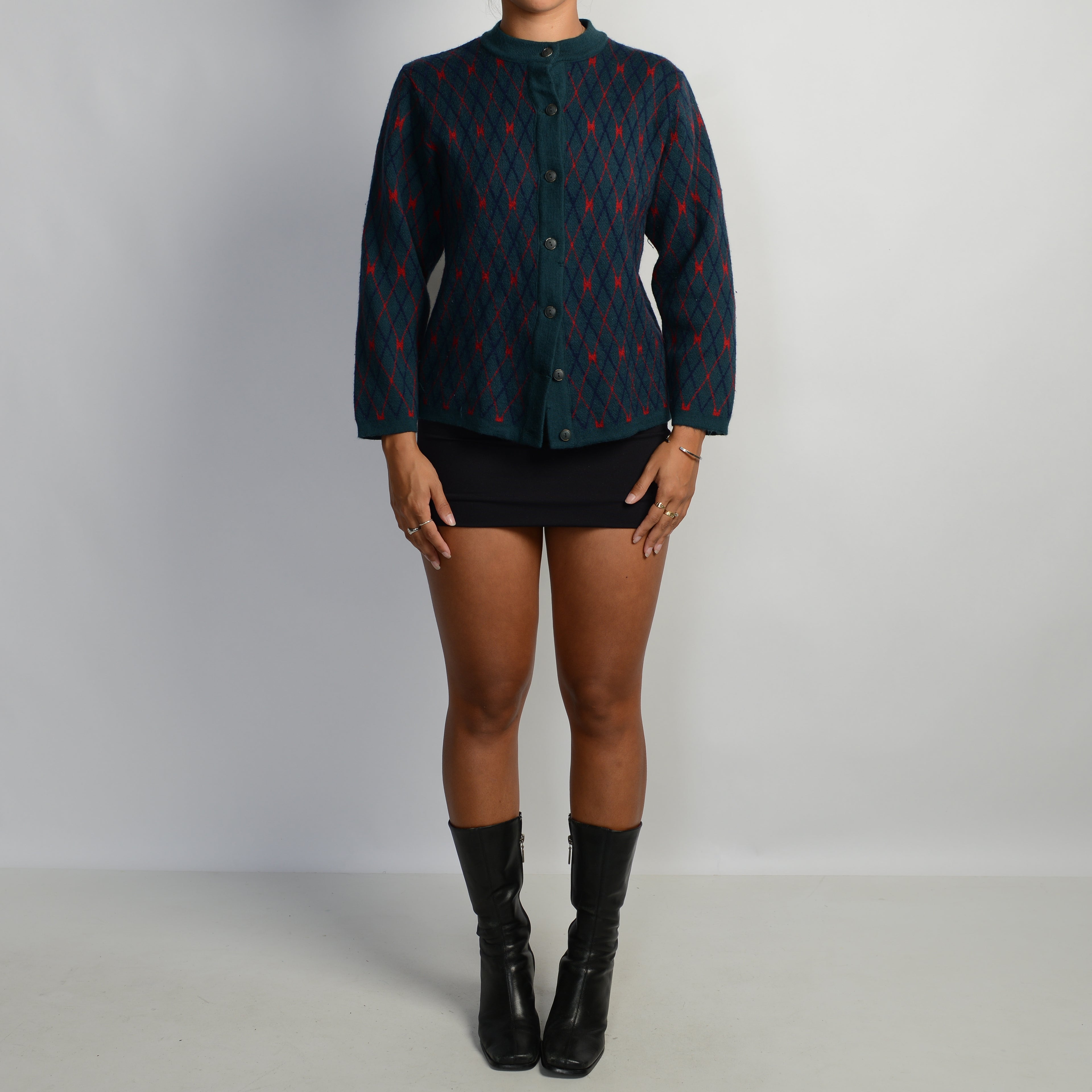 DARK GREEN PATTERN CARDIGAN