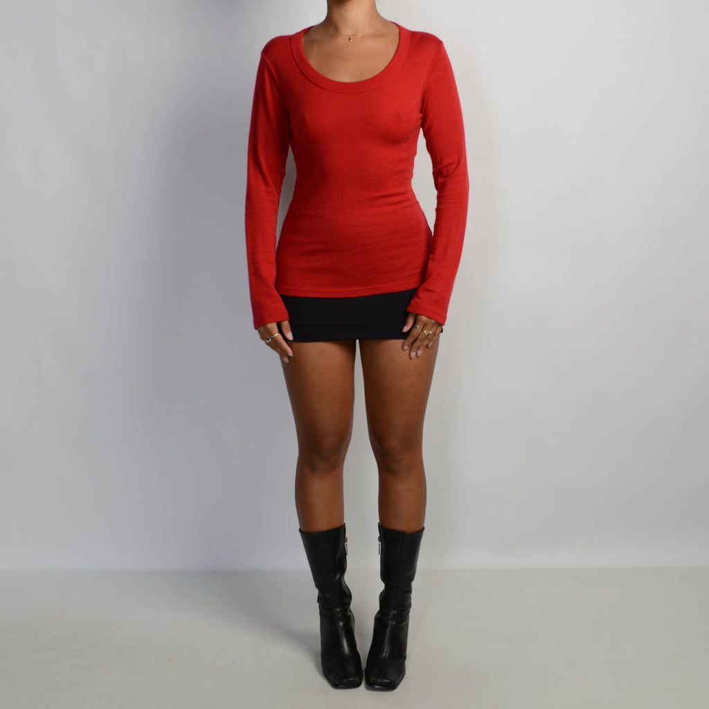 RED WOOL LONG SLEEVE TOP