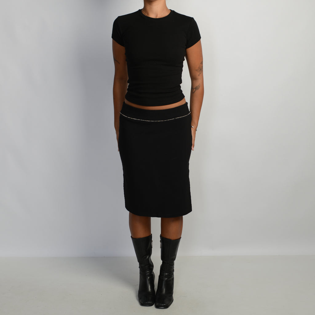 BLACK DIAMANTE MIDI SKIRT