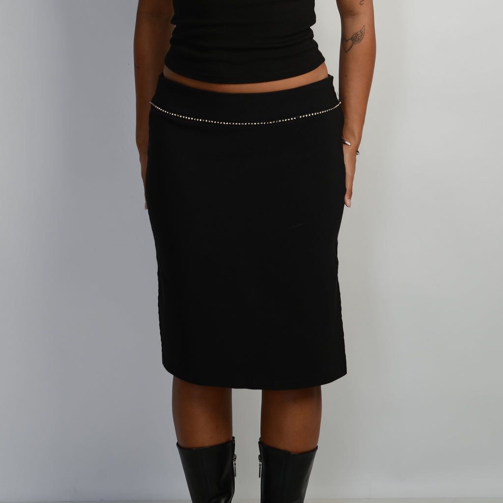 BLACK DIAMANTE MIDI SKIRT