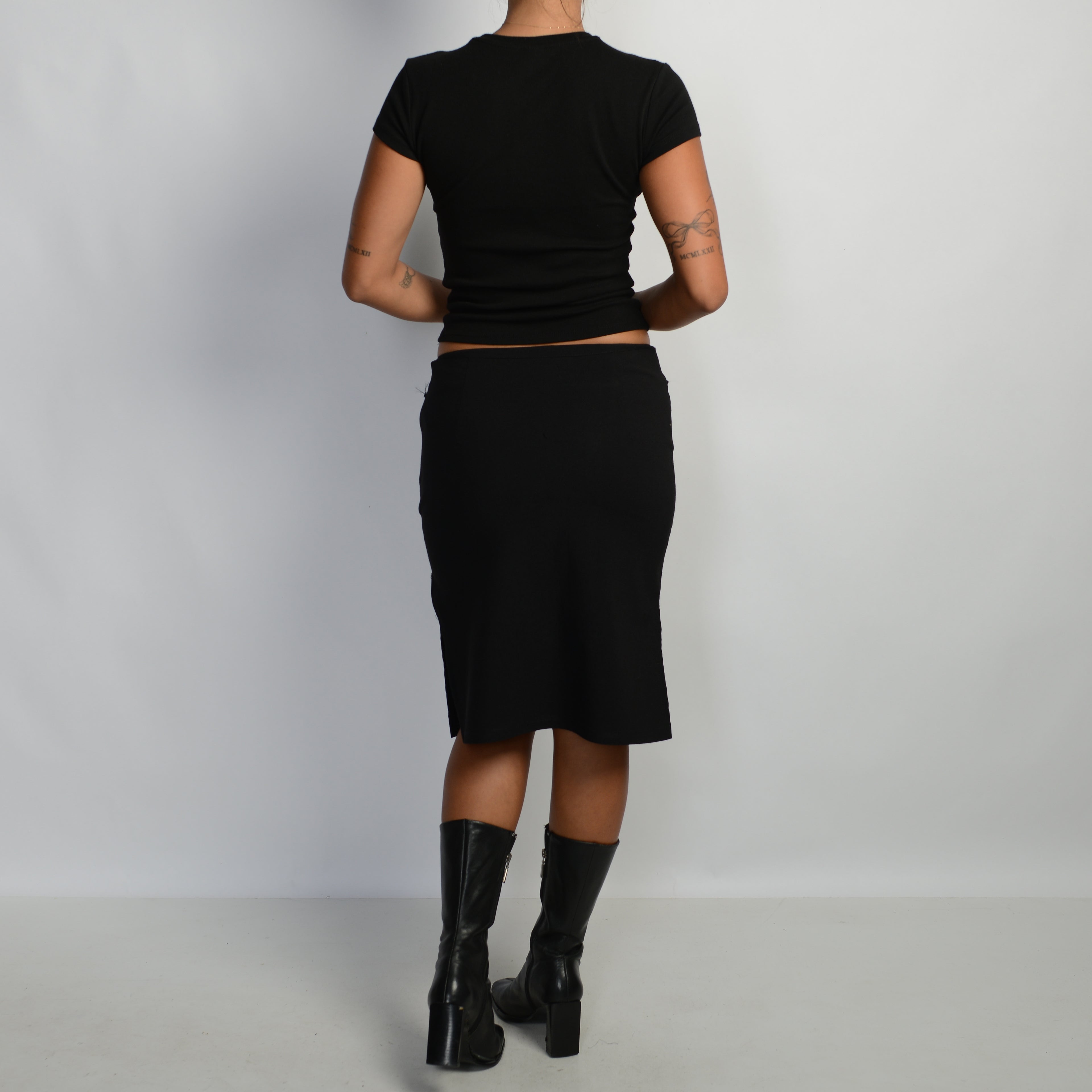 BLACK DIAMANTE MIDI SKIRT