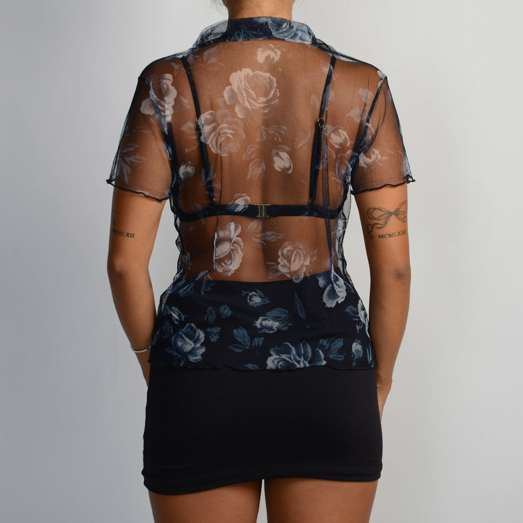 NAVY FLORAL MESH BLOUSE
