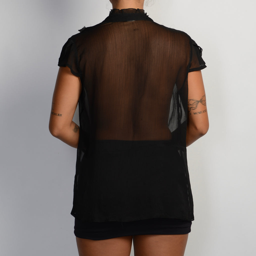 BLACK SHEER RUFFLE BLOUSE