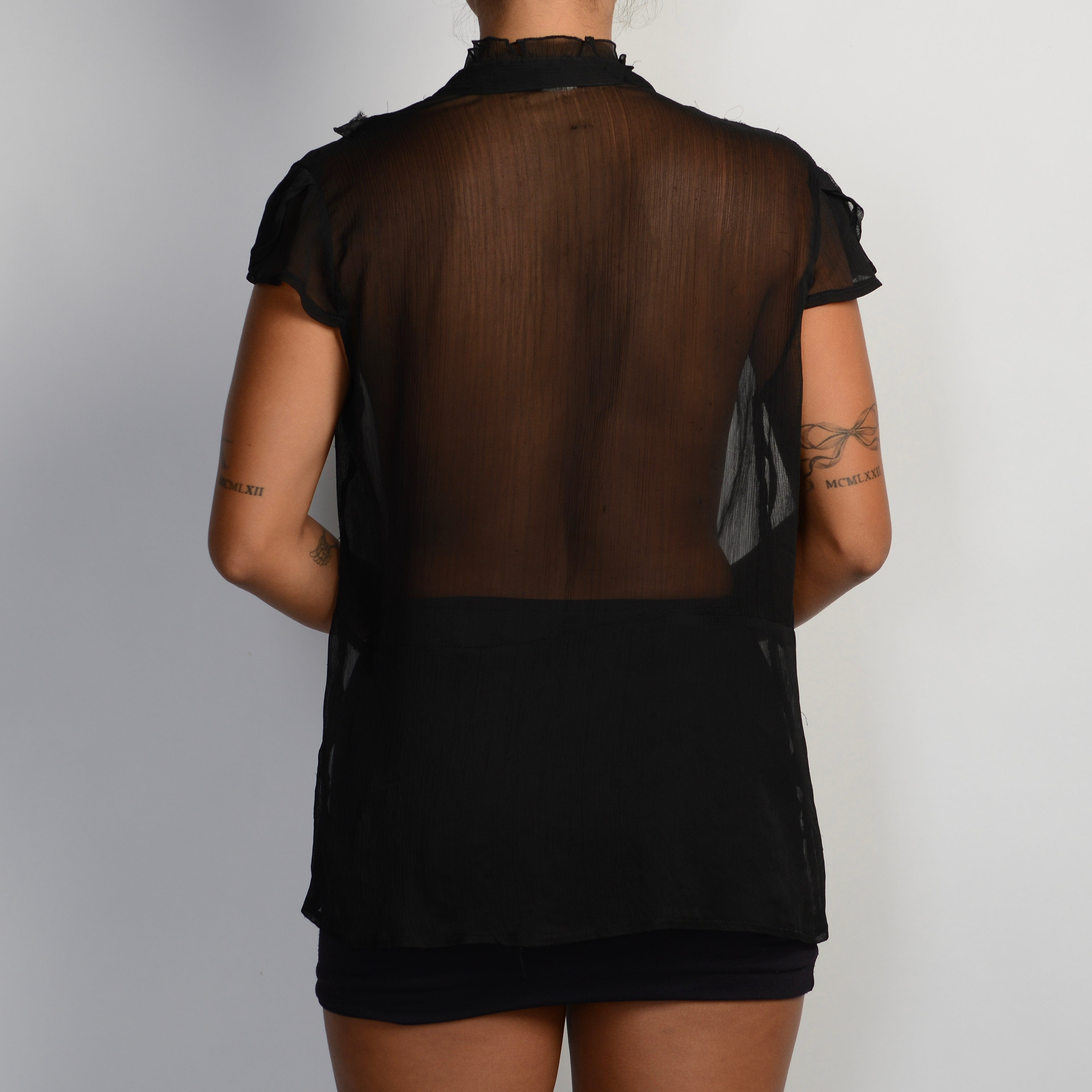 BLACK SHEER RUFFLE BLOUSE