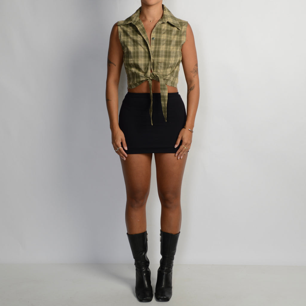 GREEN CHECK TIE BLOUSE