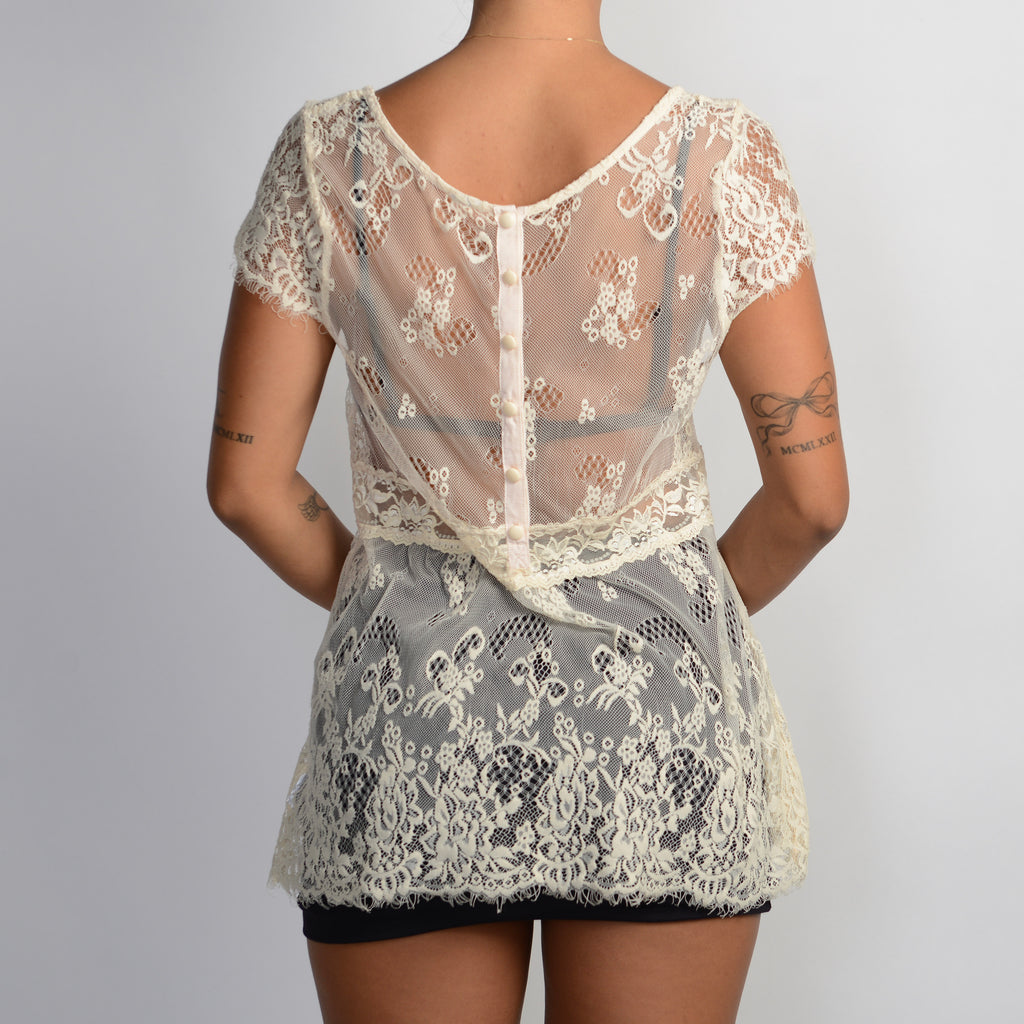 CREAM SHEER LACE TOP
