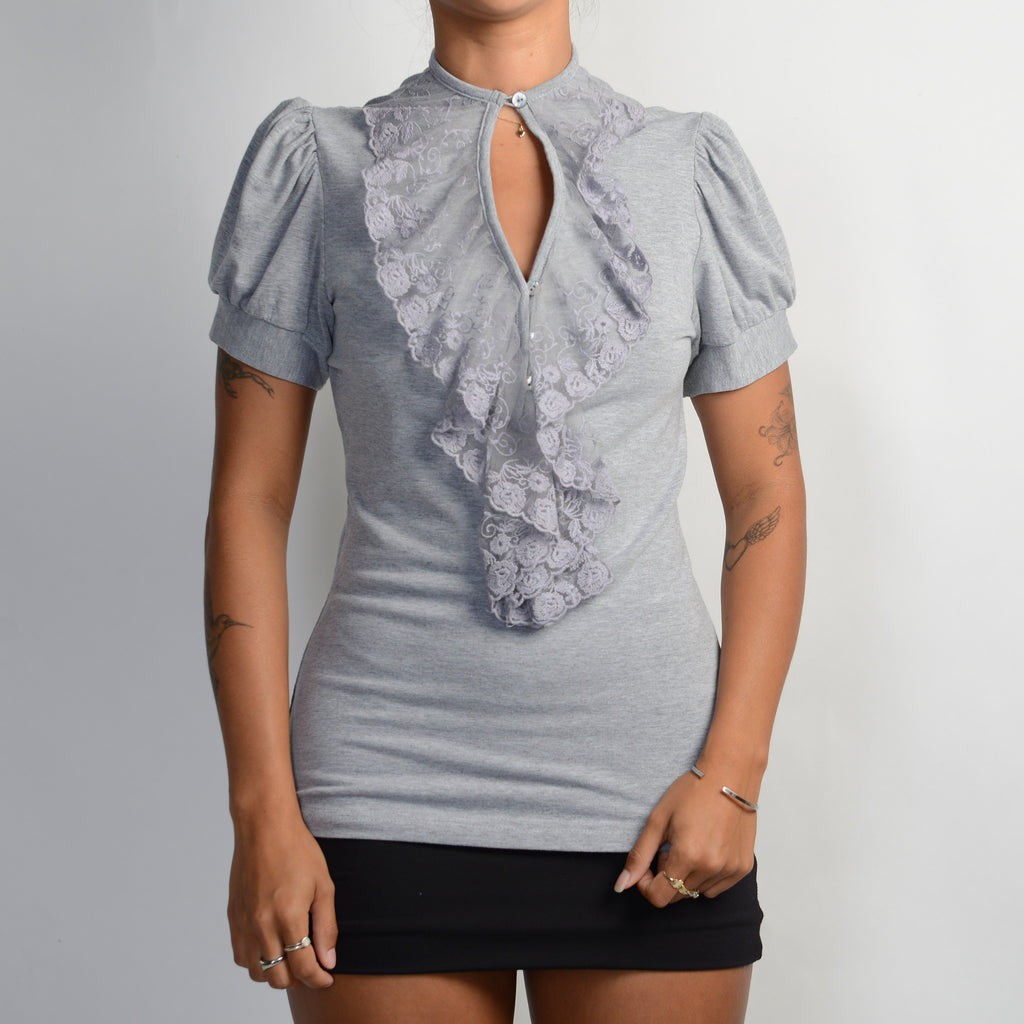 GREY RUFFLE BLOUSE