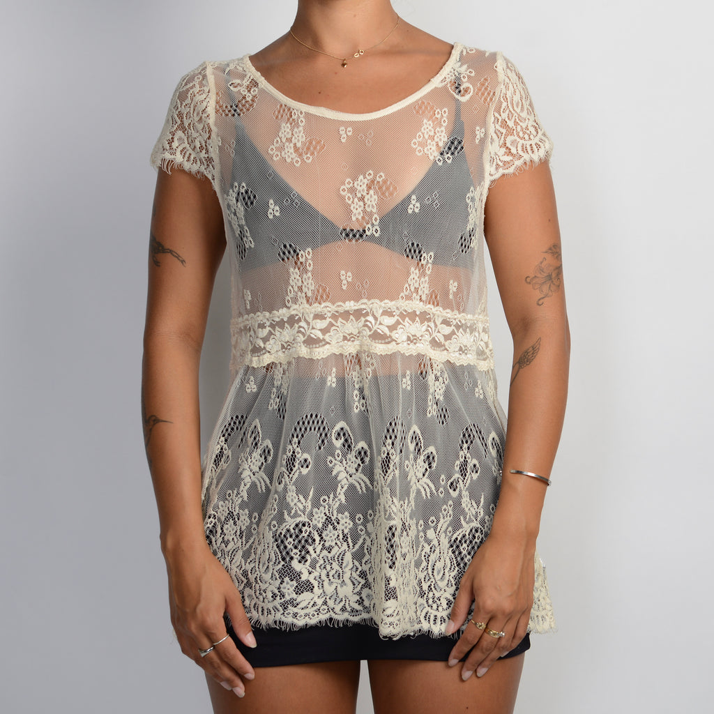 CREAM SHEER LACE TOP