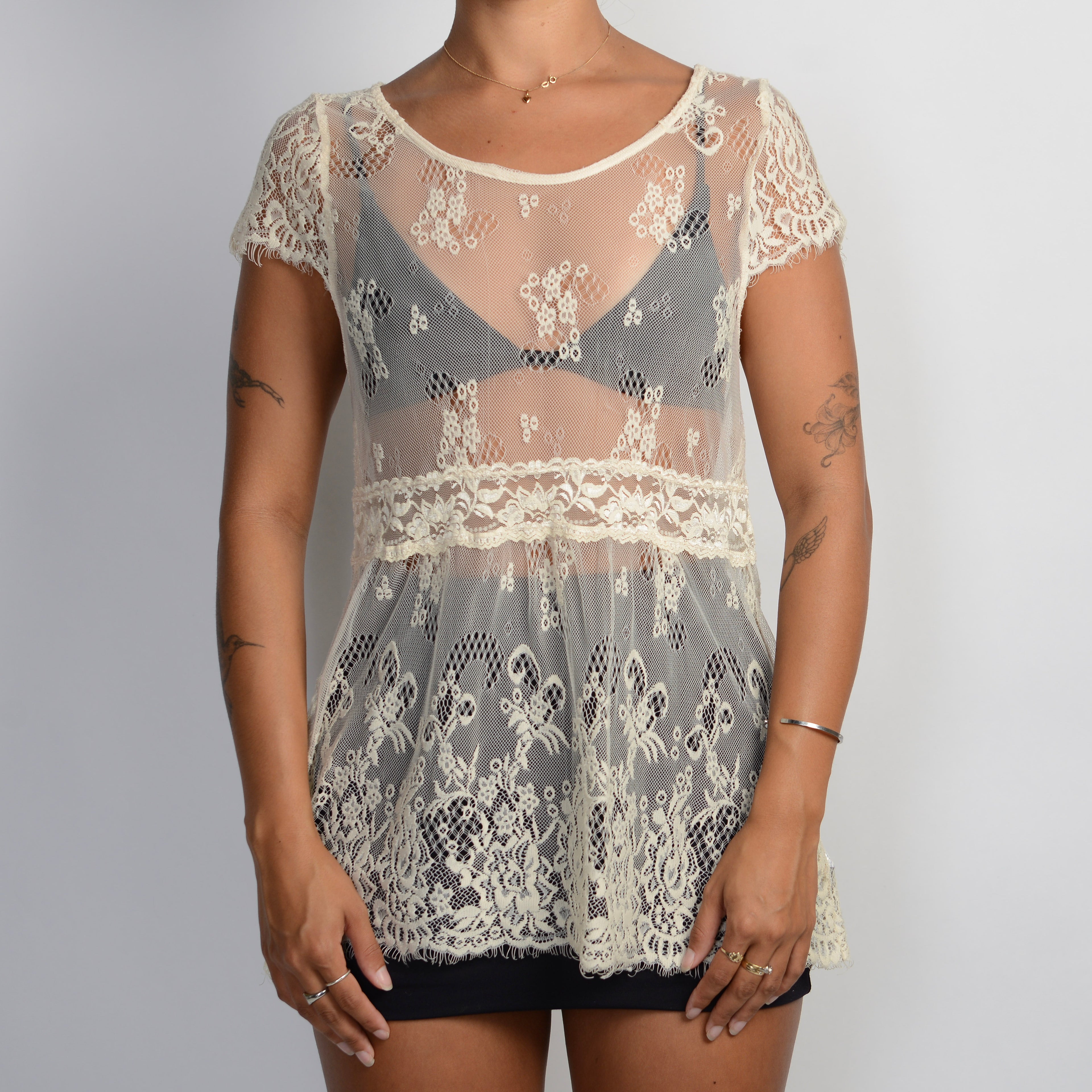 CREAM SHEER LACE TOP