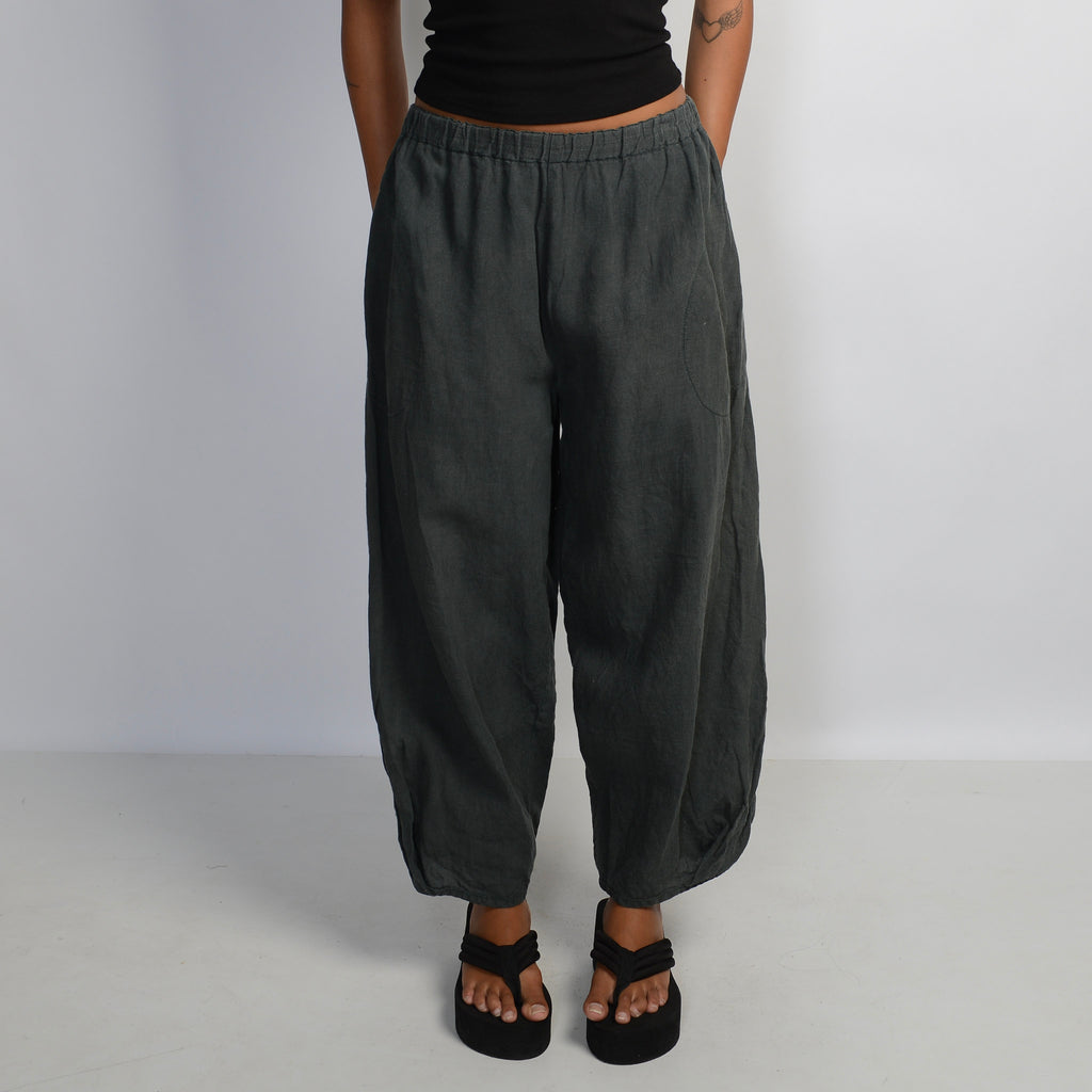 DARK GREEN LINEN PANTS