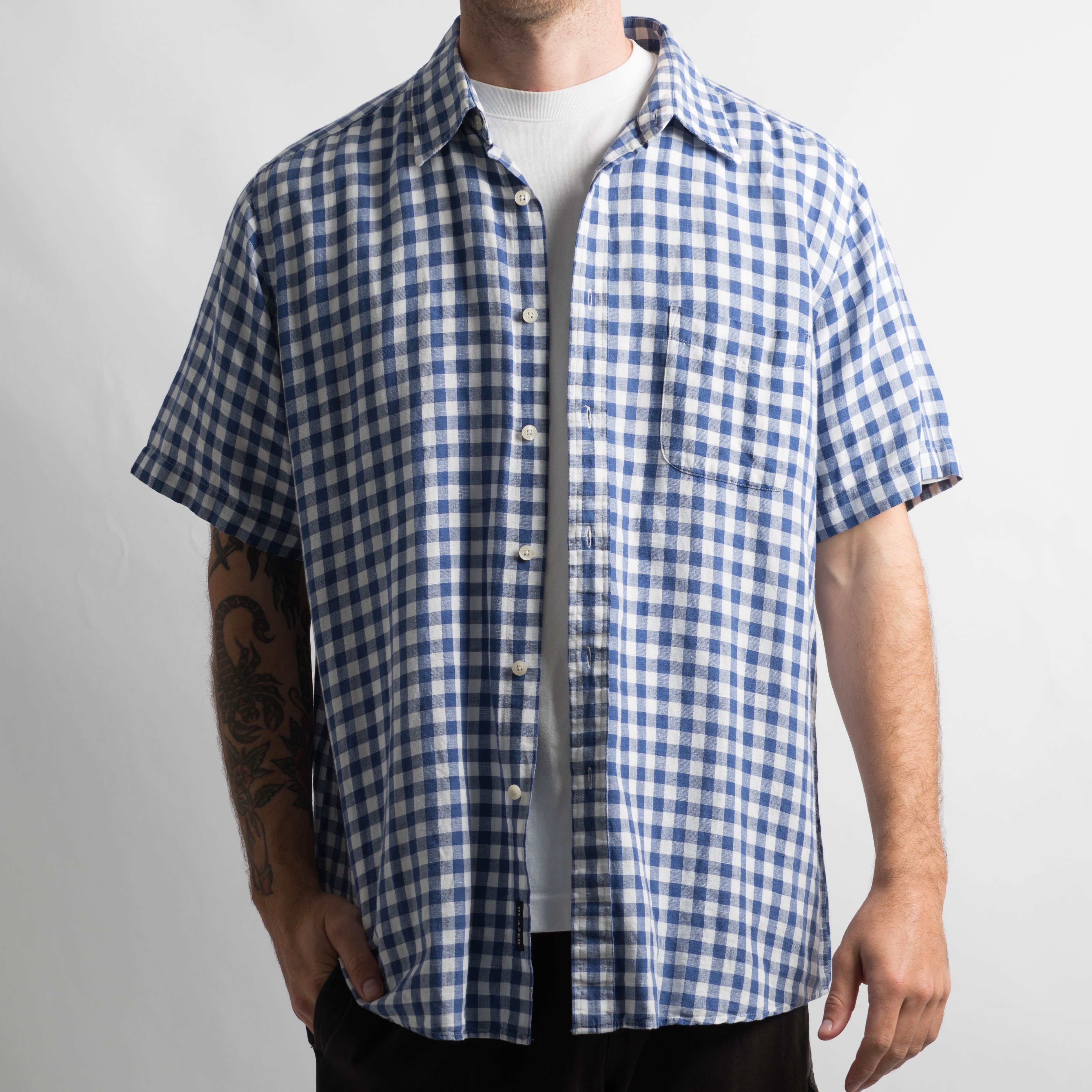 BLUE CHECK BUTTON UP SHIRT