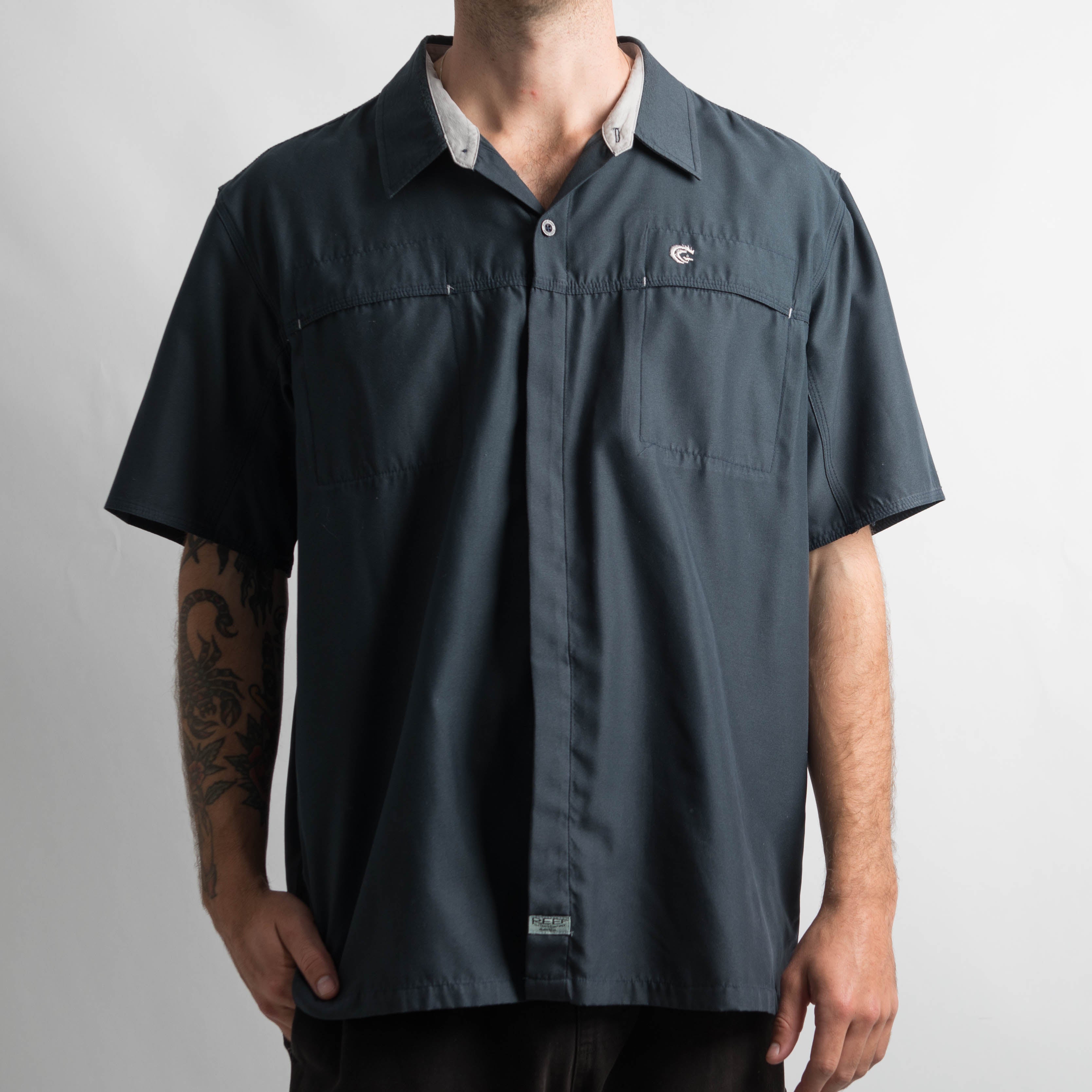 NAVY BUTTON UP SHIRT