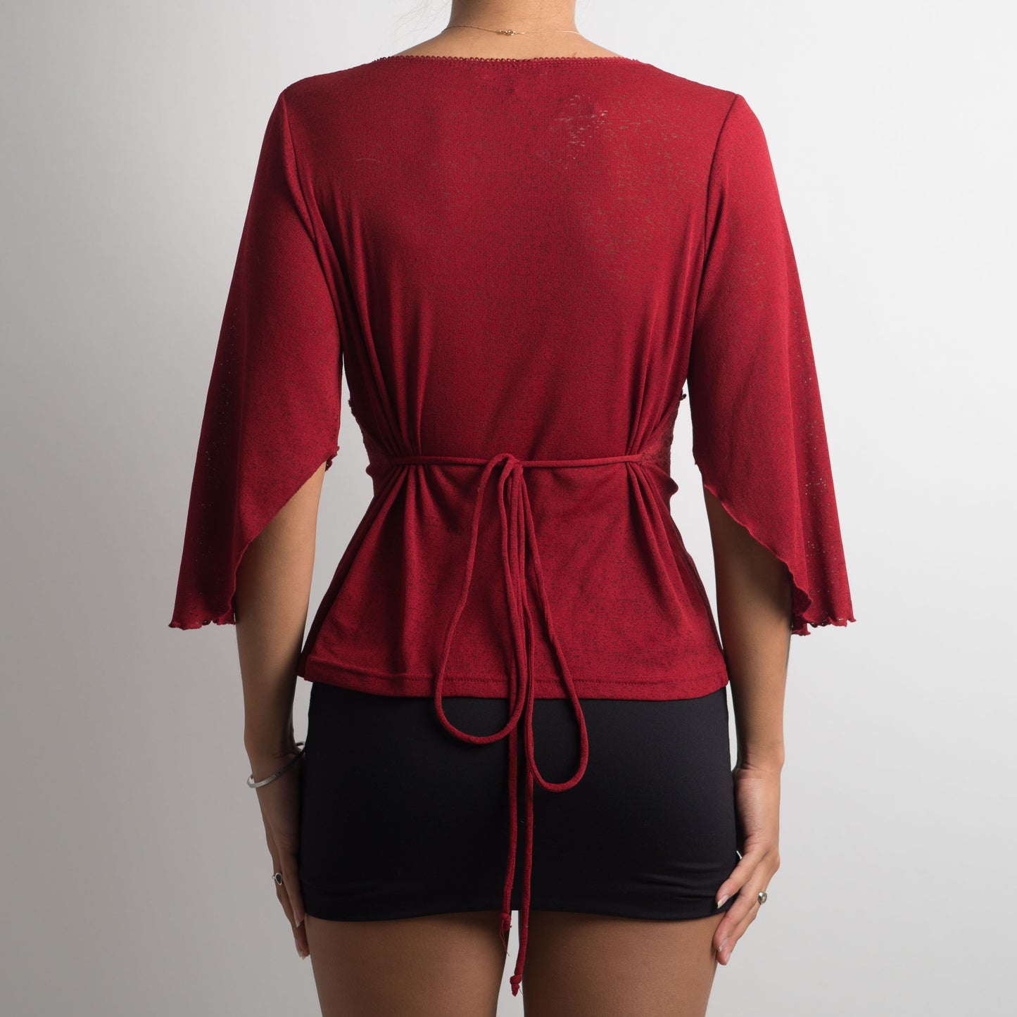 RED MICRO MESH LONG SLEEVE