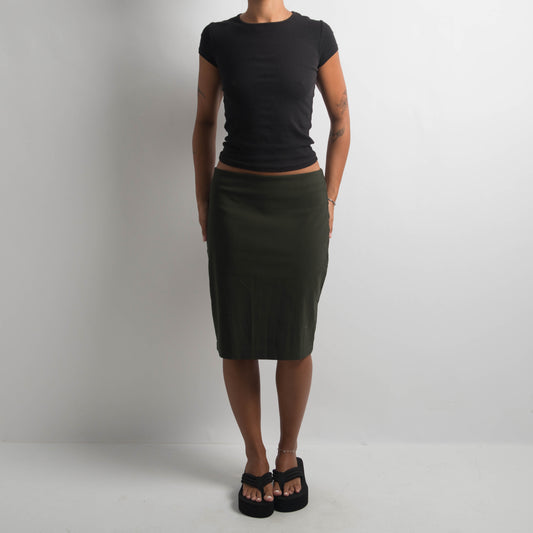 KHAKI STRETCH MIDI SKIRT