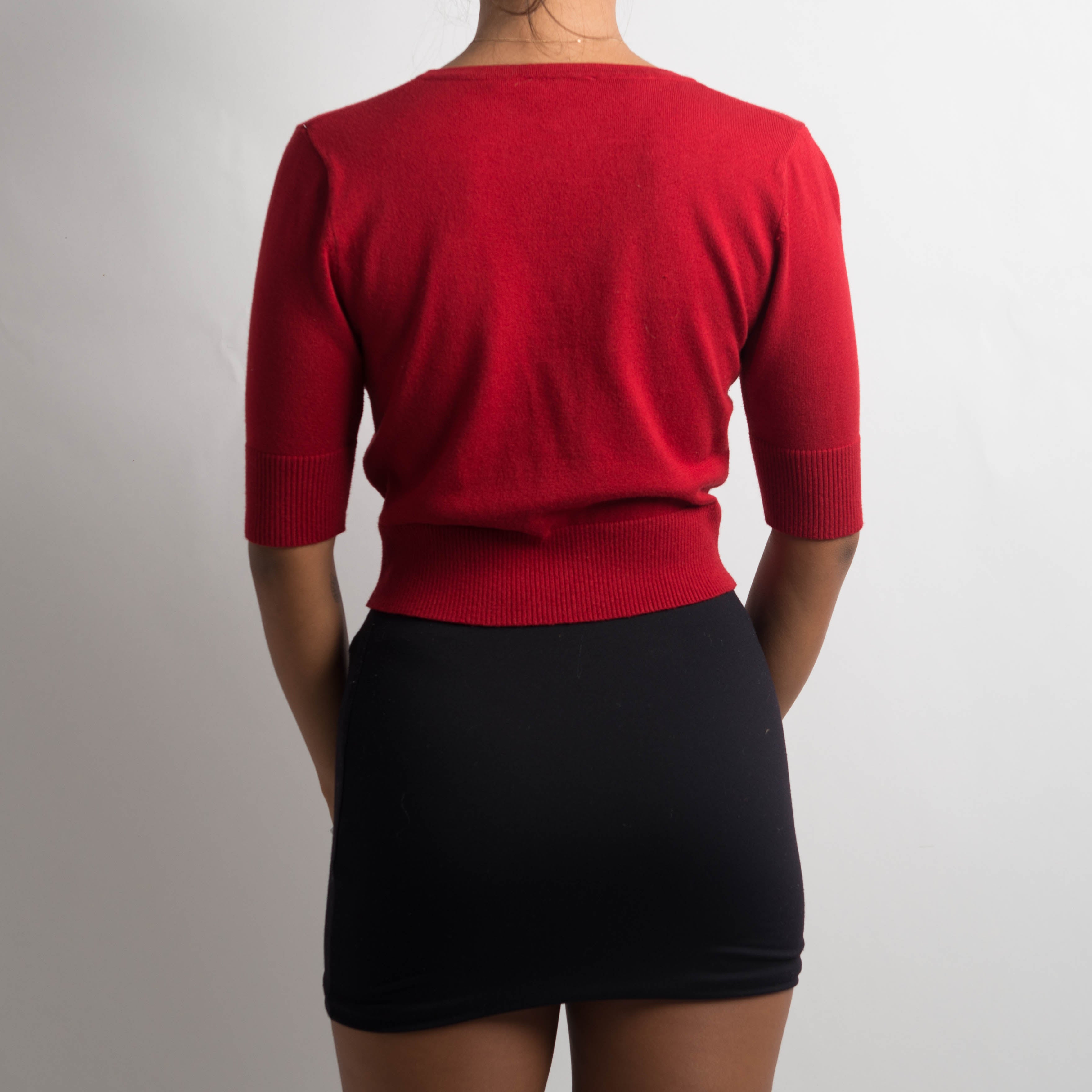 RED 1/2 SLEEVE CROP CARDIGAN