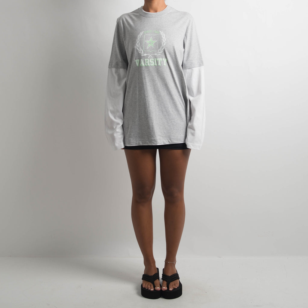 GREY LAYERED LONG SLEEVE TOP